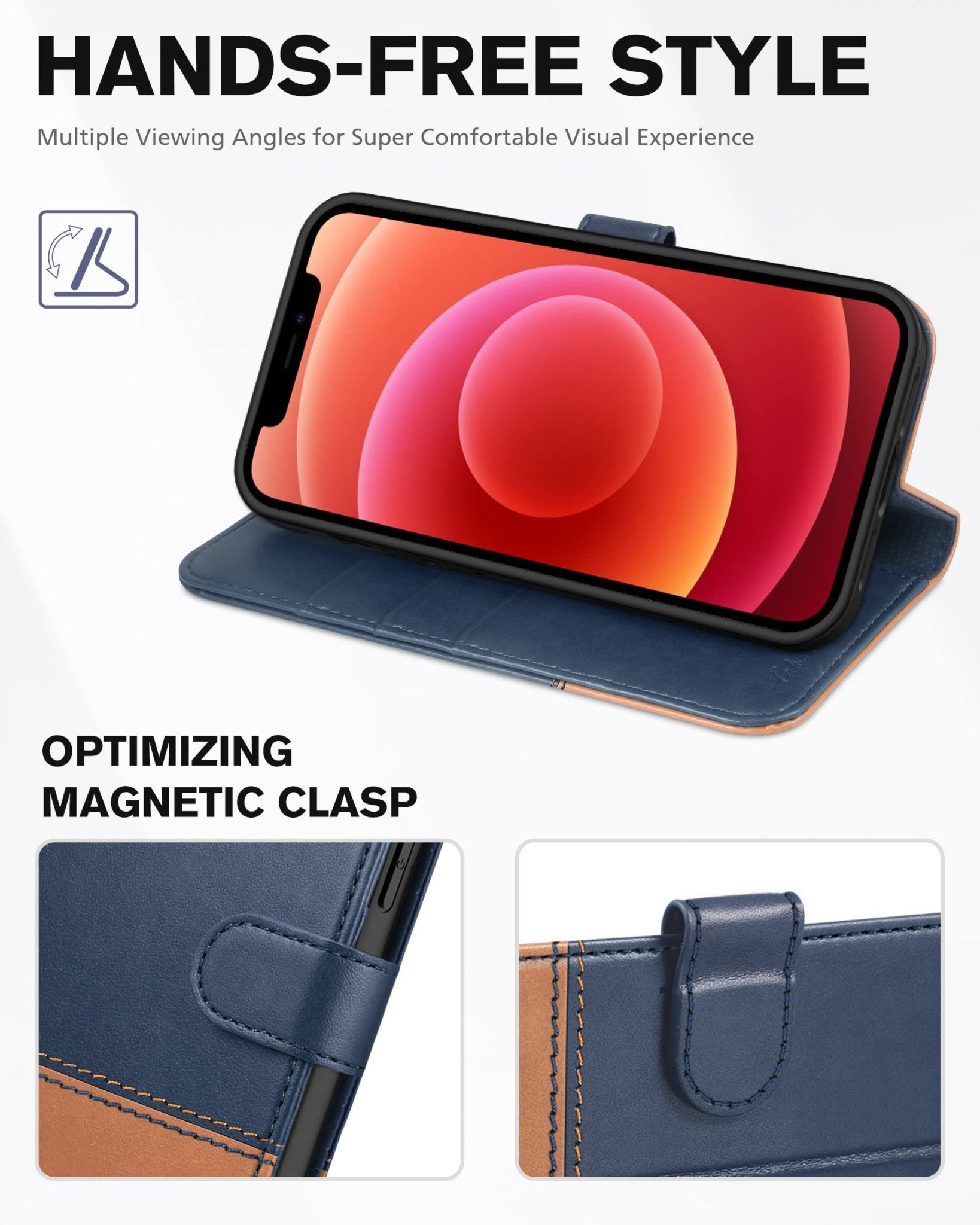 iPhone 12 /iPhone 12 Pro 5G, RFID Blocking Card Slot Stand [Shockproof TPU Interior Case] PU Leather Magnetic Protect Flip Cover Compatible with iPhone 12 Pro/12 6.1-inch, Black