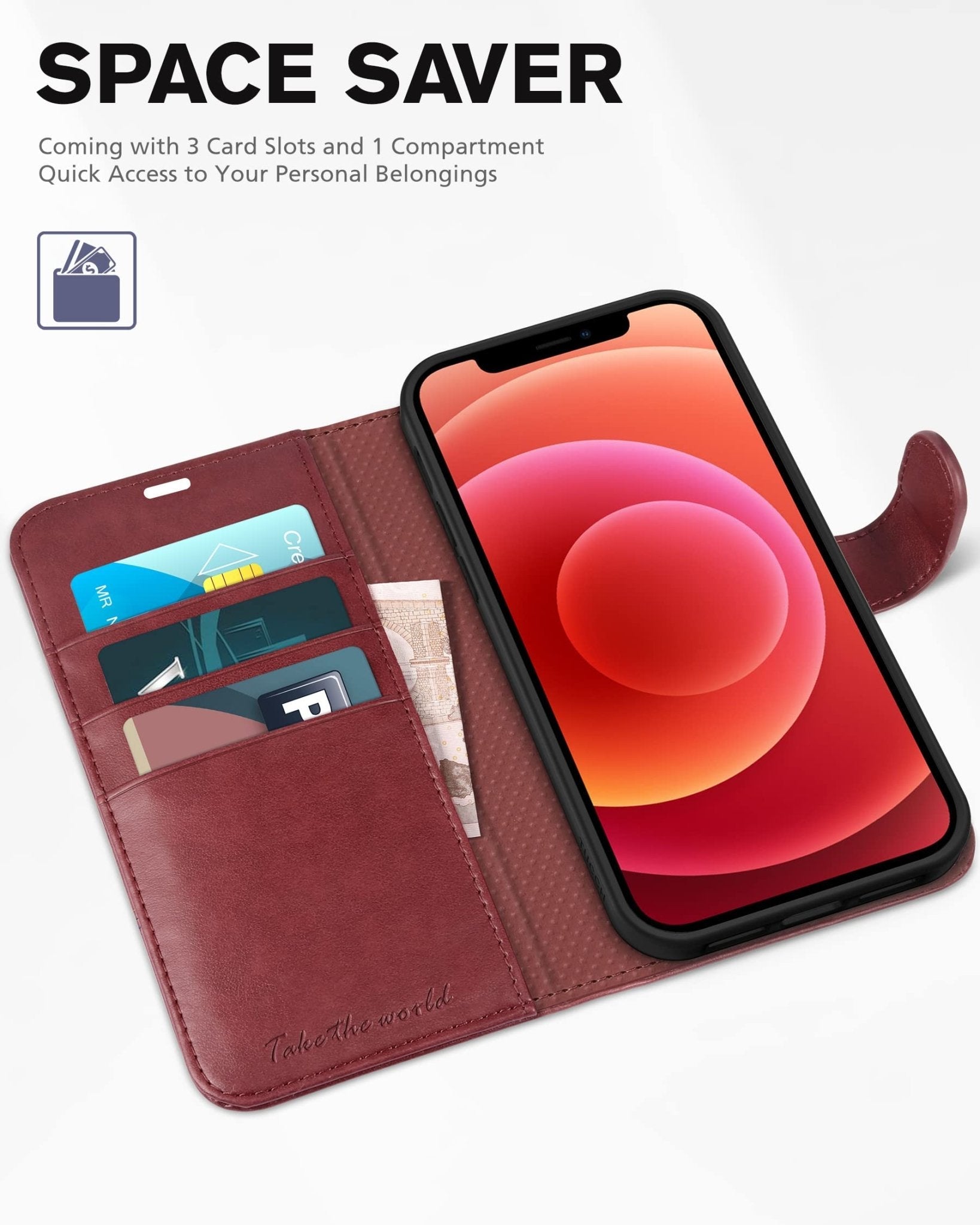 iPhone 12 /iPhone 12 Pro 5G, RFID Blocking Card Slot Stand [Shockproof TPU Interior Case] PU Leather Magnetic Protect Flip Cover Compatible with iPhone 12 Pro/12 6.1-inch, Black