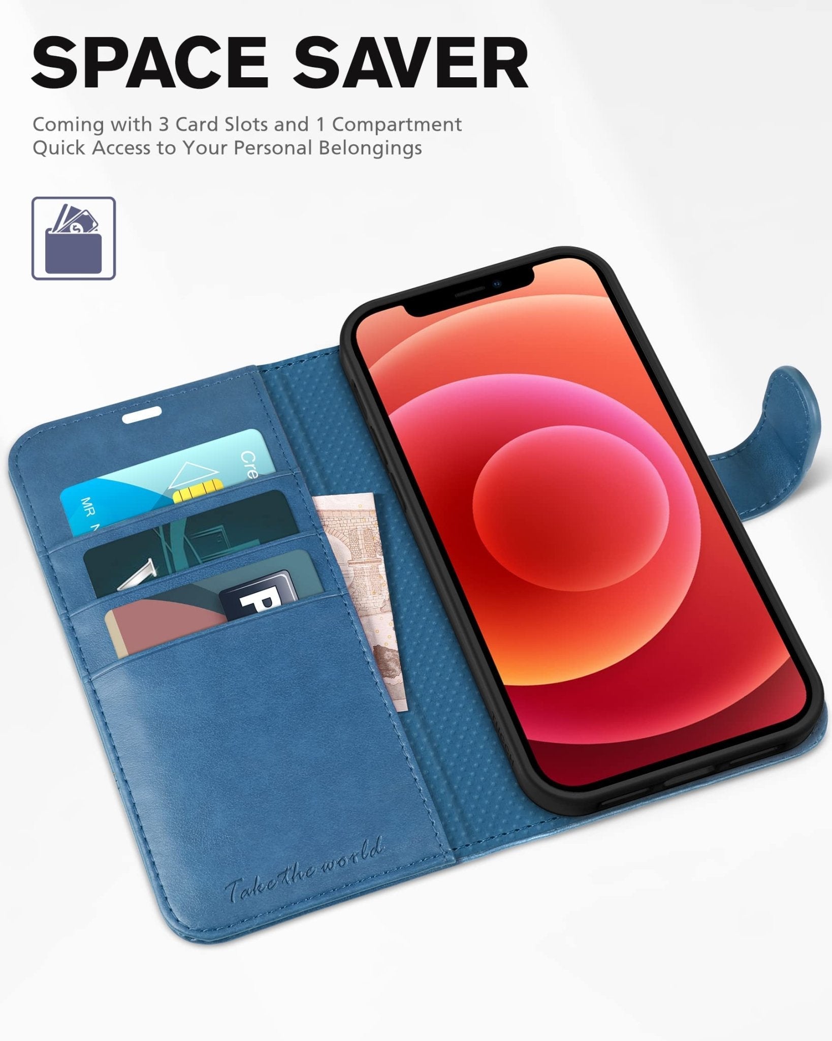 iPhone 12 /iPhone 12 Pro 5G, RFID Blocking Card Slot Stand [Shockproof TPU Interior Case] PU Leather Magnetic Protect Flip Cover Compatible with iPhone 12 Pro/12 6.1-inch, Black