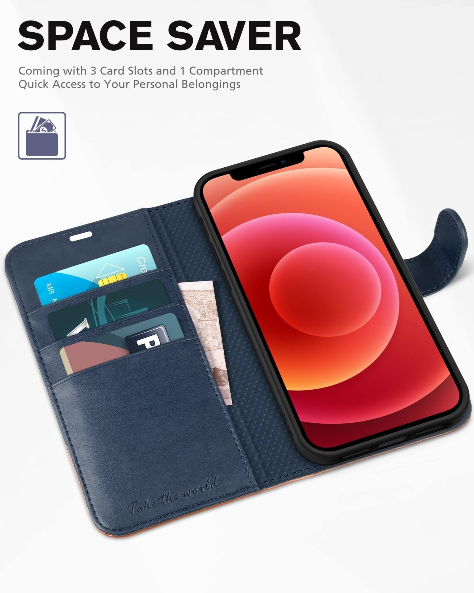 iPhone 12 /iPhone 12 Pro 5G, RFID Blocking Card Slot Stand [Shockproof TPU Interior Case] PU Leather Magnetic Protect Flip Cover Compatible with iPhone 12 Pro/12 6.1-inch, Black