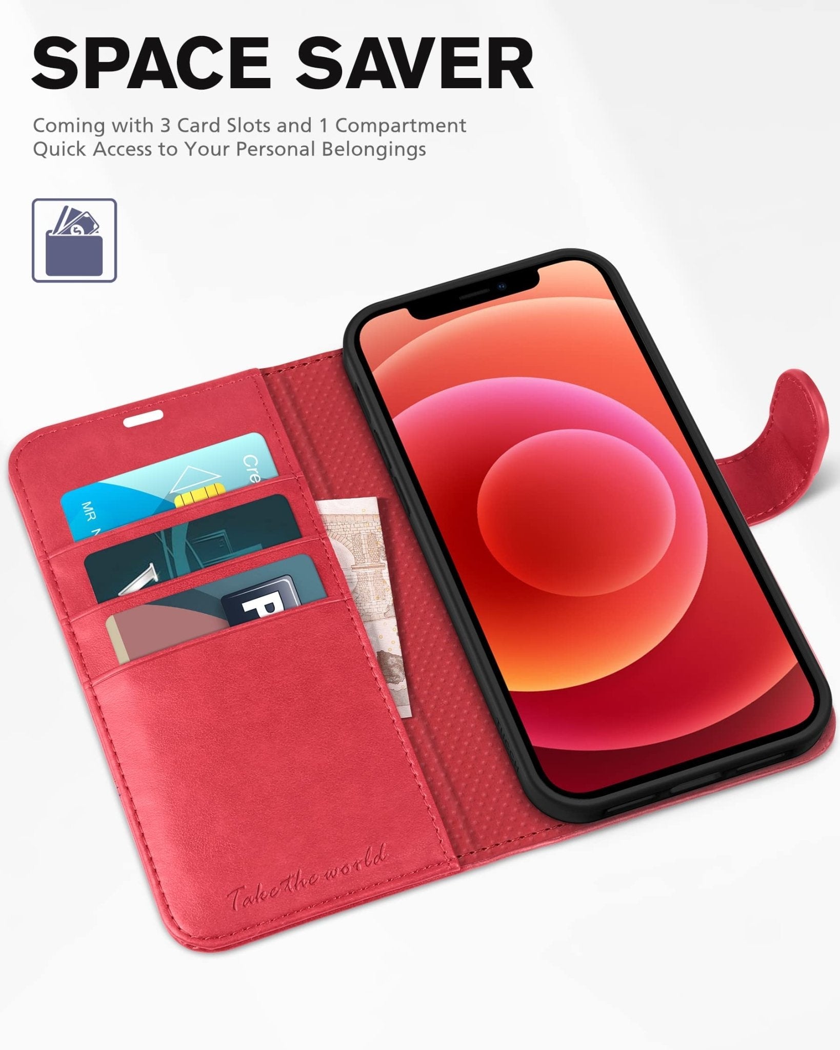 iPhone 12 /iPhone 12 Pro 5G, RFID Blocking Card Slot Stand [Shockproof TPU Interior Case] PU Leather Magnetic Protect Flip Cover Compatible with iPhone 12 Pro/12 6.1-inch, Black