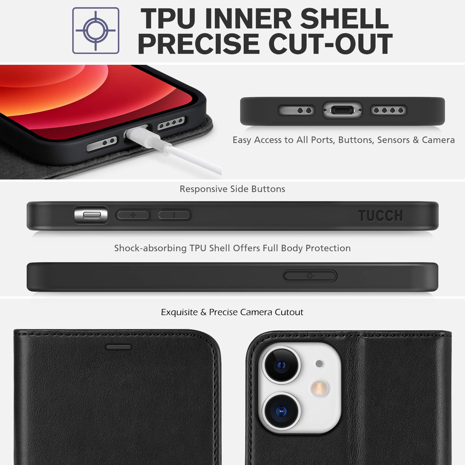 iPhone 12 Mini 5G, RFID Blocking Card Slot Stand [Shockproof TPU Interior Protect Case], PU Leather Magnetic Flip Folio Cover Compatible with iPhone 12 Mini 5.4-inch, Black