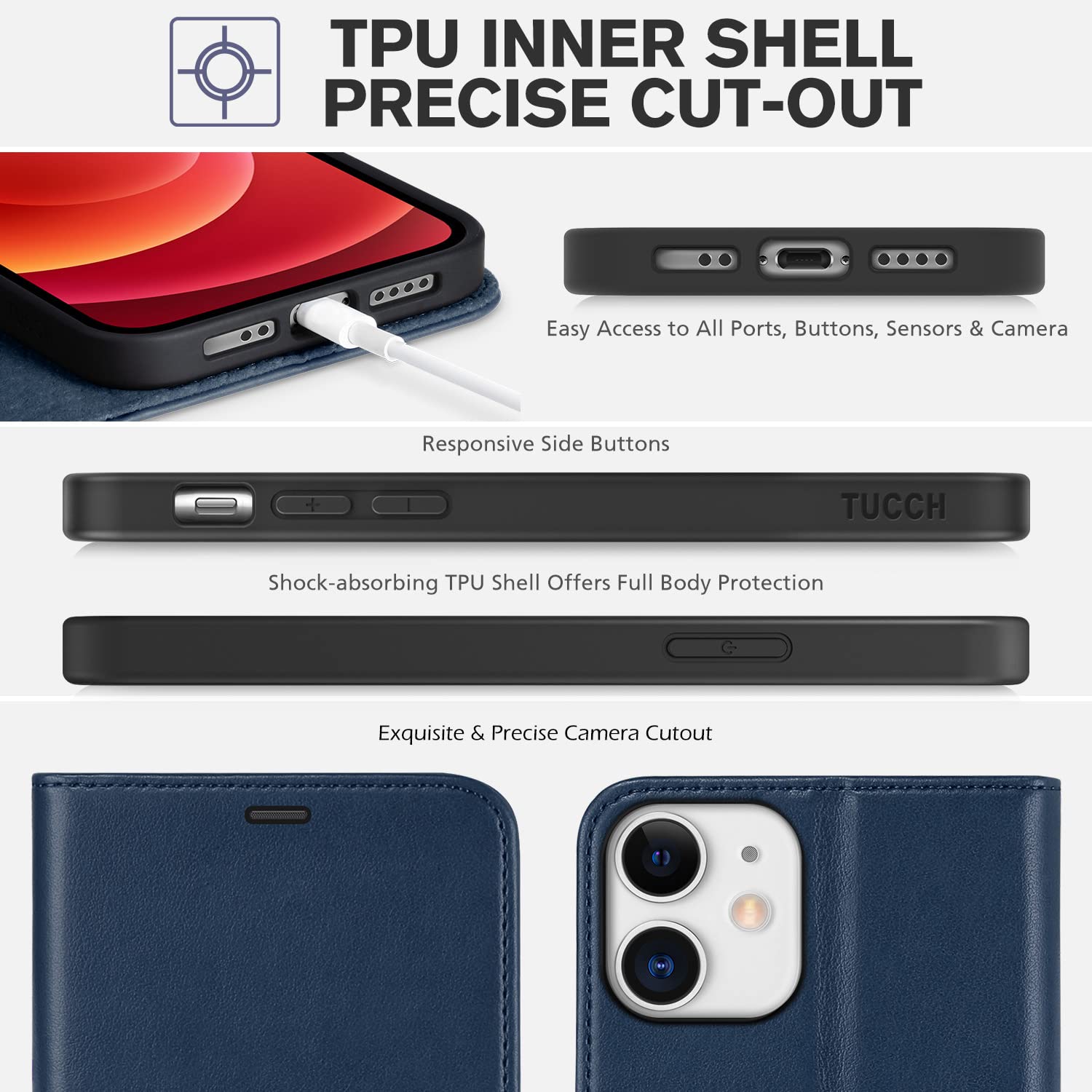 iPhone 12 Mini 5G, RFID Blocking Card Slot Stand [Shockproof TPU Interior Protect Case], PU Leather Magnetic Flip Folio Cover Compatible with iPhone 12 Mini 5.4-inch, Black