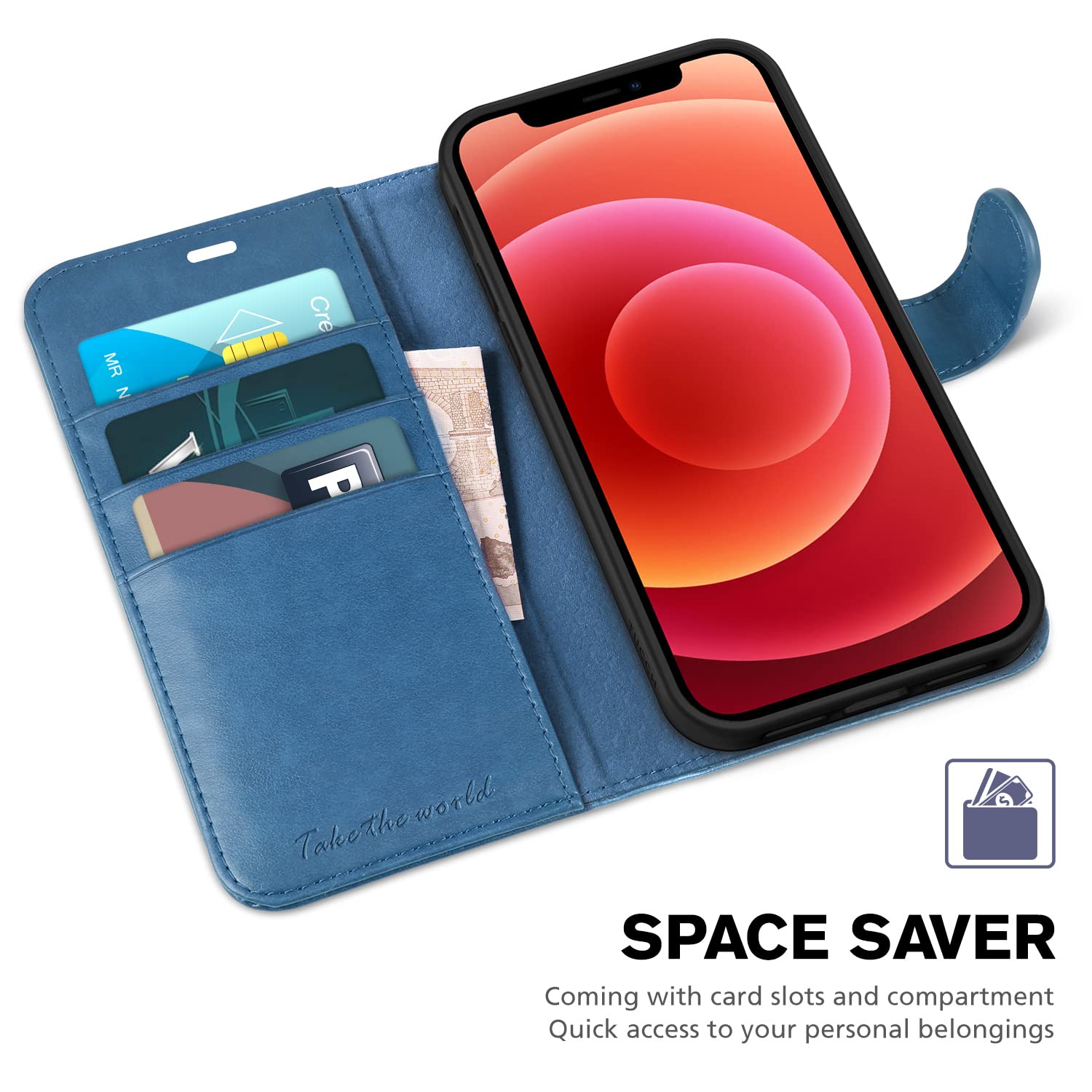 iPhone 12 Mini 5G, RFID Blocking Card Slot Stand [Shockproof TPU Interior Protect Case], PU Leather Magnetic Flip Folio Cover Compatible with iPhone 12 Mini 5.4-inch, Black