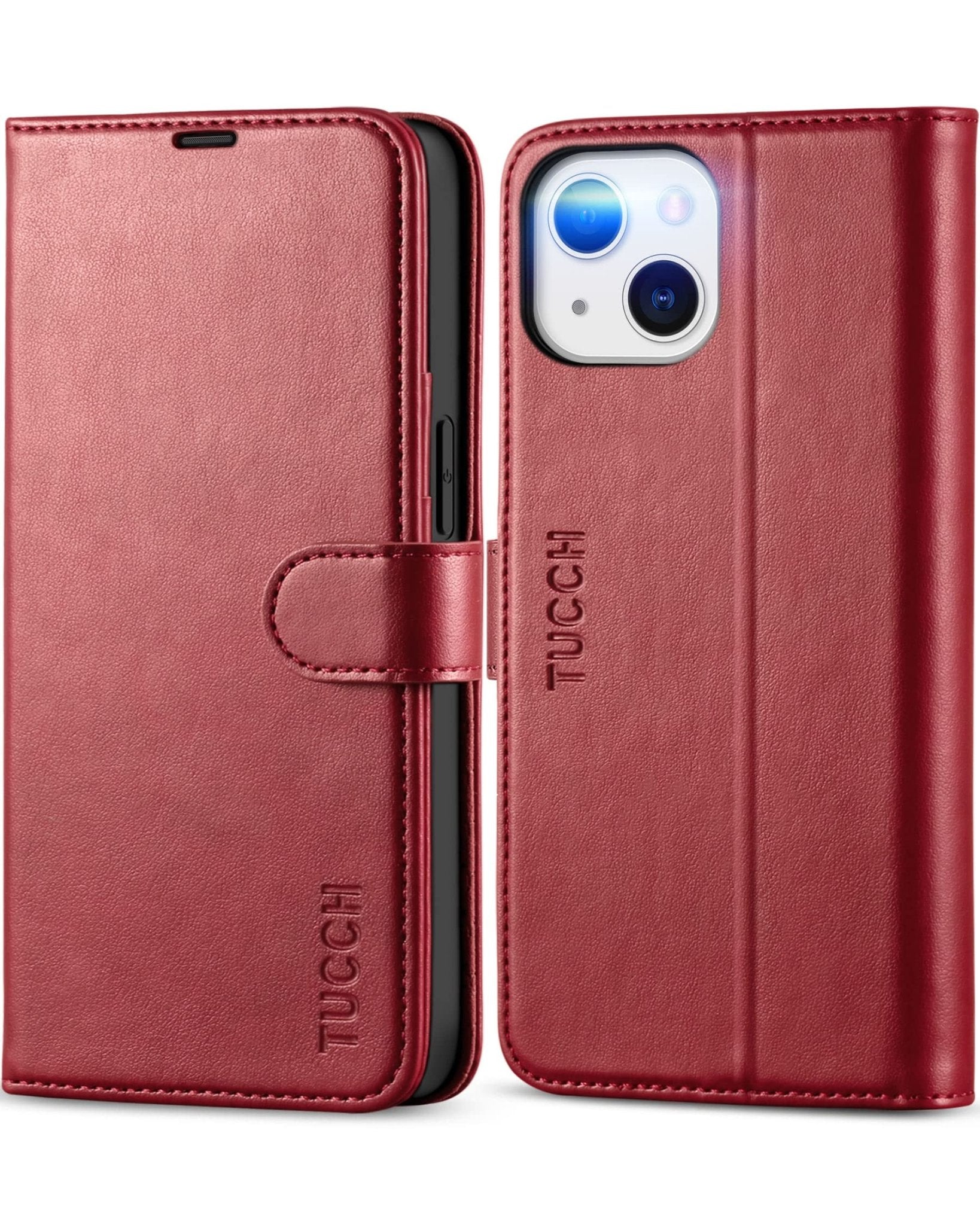 iPhone 13 6.1-inch 5G, [RFID Blocking] Card Slots Holder Stand [Shockproof TPU Interior Case] PU Leather Magnetic Protective Flip Cover Compatible with iPhone 13, Plum Purple