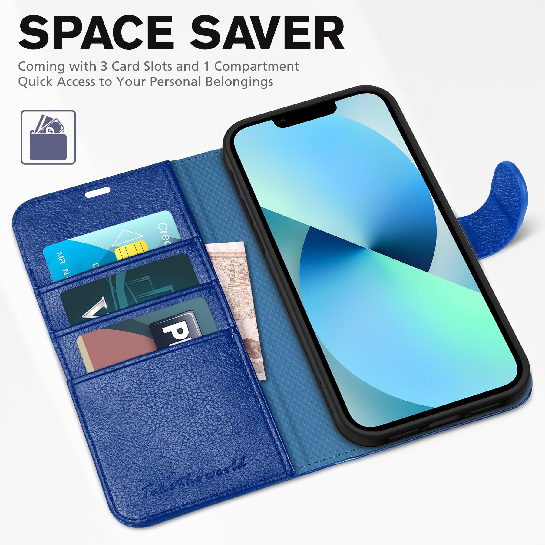 iPhone 13 6.1-inch 5G, [RFID Blocking] Card Slots Holder Stand [Shockproof TPU Interior Case] PU Leather Magnetic Protective Flip Cover Compatible with iPhone 13, Plum Purple