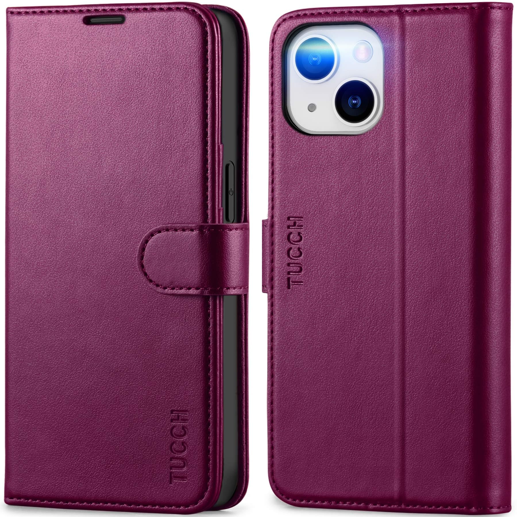 iPhone 13 6.1-inch 5G, [RFID Blocking] Card Slots Holder Stand [Shockproof TPU Interior Case] PU Leather Magnetic Protective Flip Cover Compatible with iPhone 13, Plum Purple