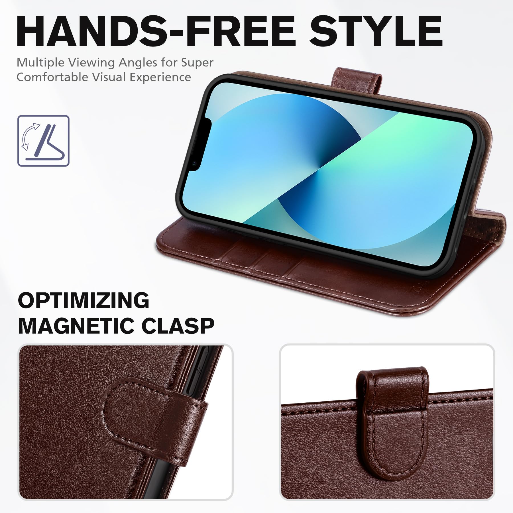 iPhone 13 6.1-inch 5G, [RFID Blocking] Card Slots Holder Stand [Shockproof TPU Interior Case] PU Leather Magnetic Protective Flip Cover Compatible with iPhone 13, Plum Purple