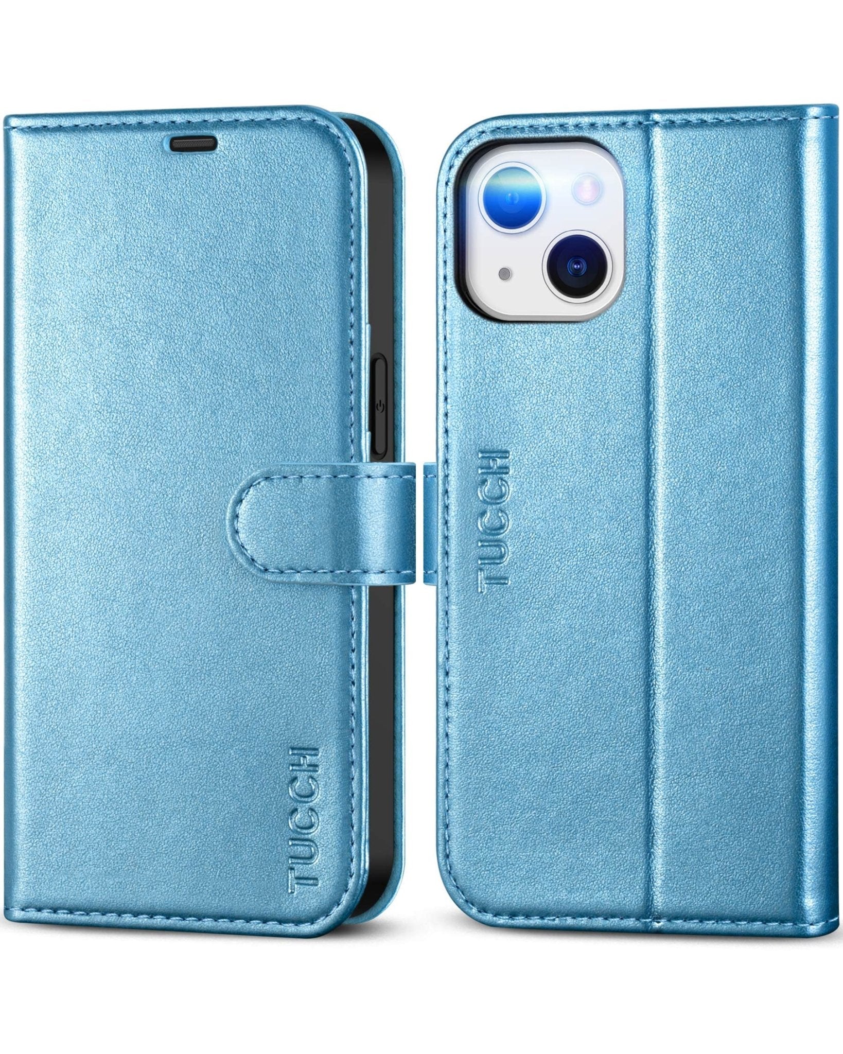 iPhone 13 6.1-inch 5G, [RFID Blocking] Card Slots Holder Stand [Shockproof TPU Interior Case] PU Leather Magnetic Protective Flip Cover Compatible with iPhone 13, Plum Purple