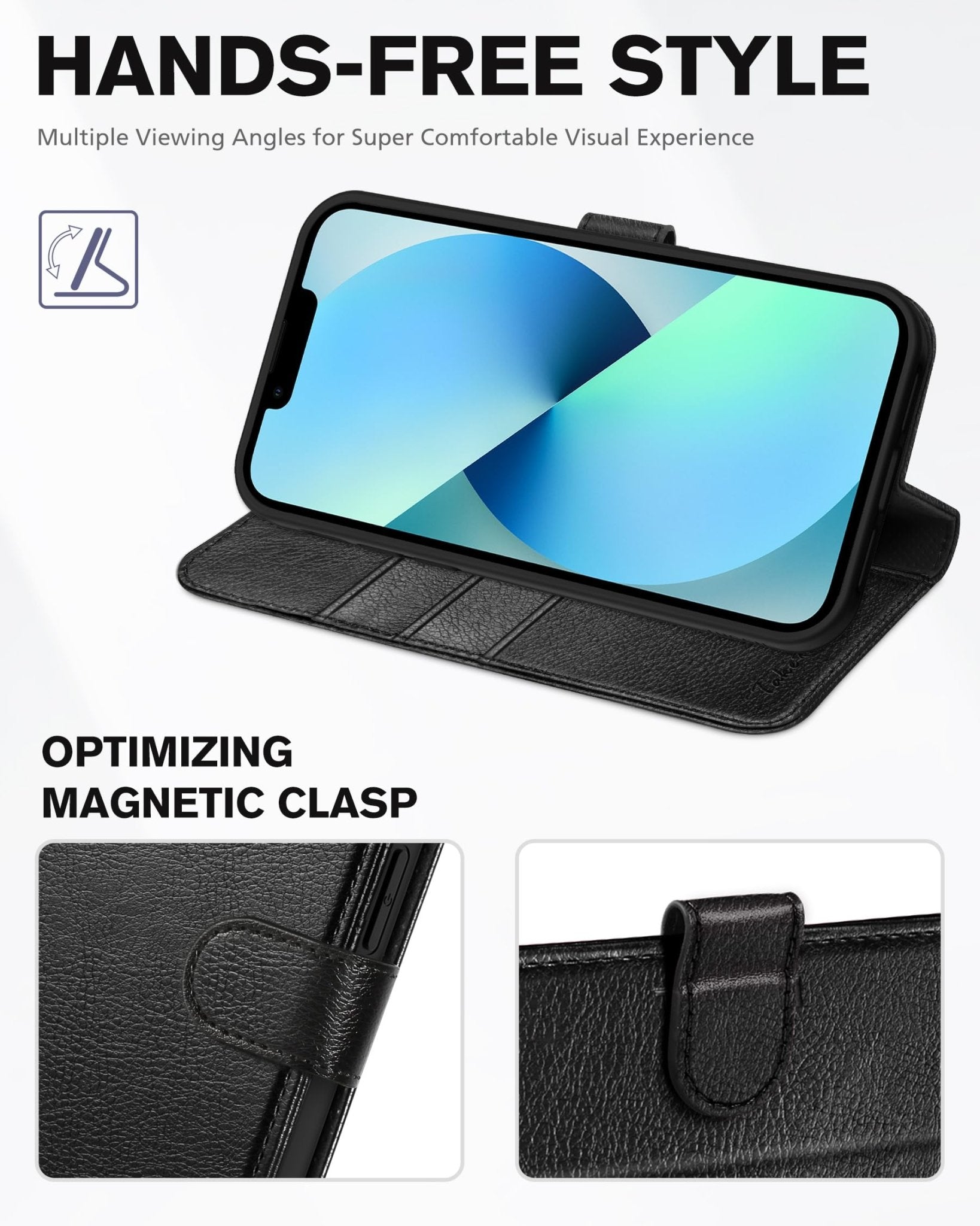 iPhone 13 6.1-inch 5G, [RFID Blocking] Card Slots Holder Stand [Shockproof TPU Interior Case] PU Leather Magnetic Protective Flip Cover Compatible with iPhone 13, Plum Purple