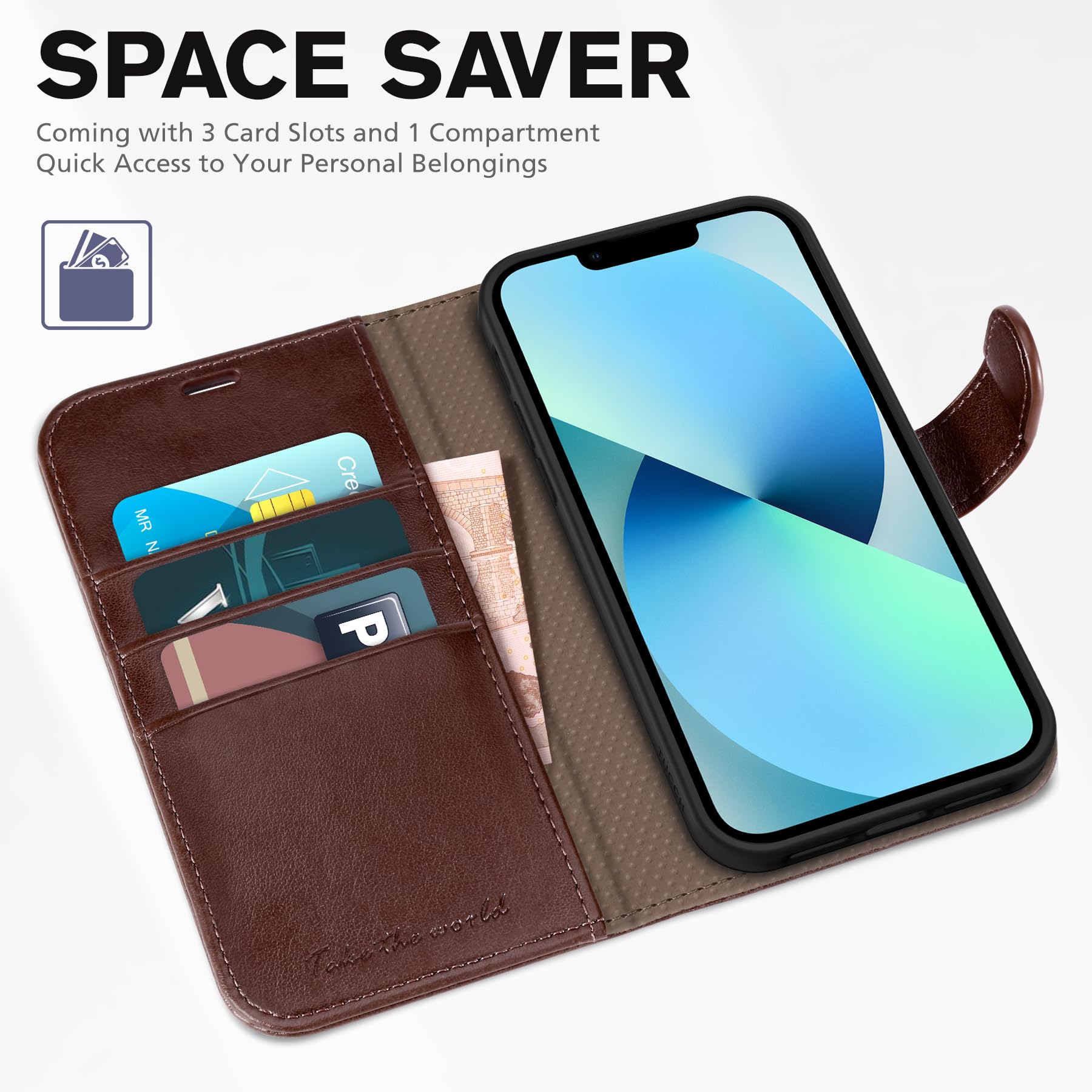 iPhone 13 6.1-inch 5G, [RFID Blocking] Card Slots Holder Stand [Shockproof TPU Interior Case] PU Leather Magnetic Protective Flip Cover Compatible with iPhone 13, Plum Purple