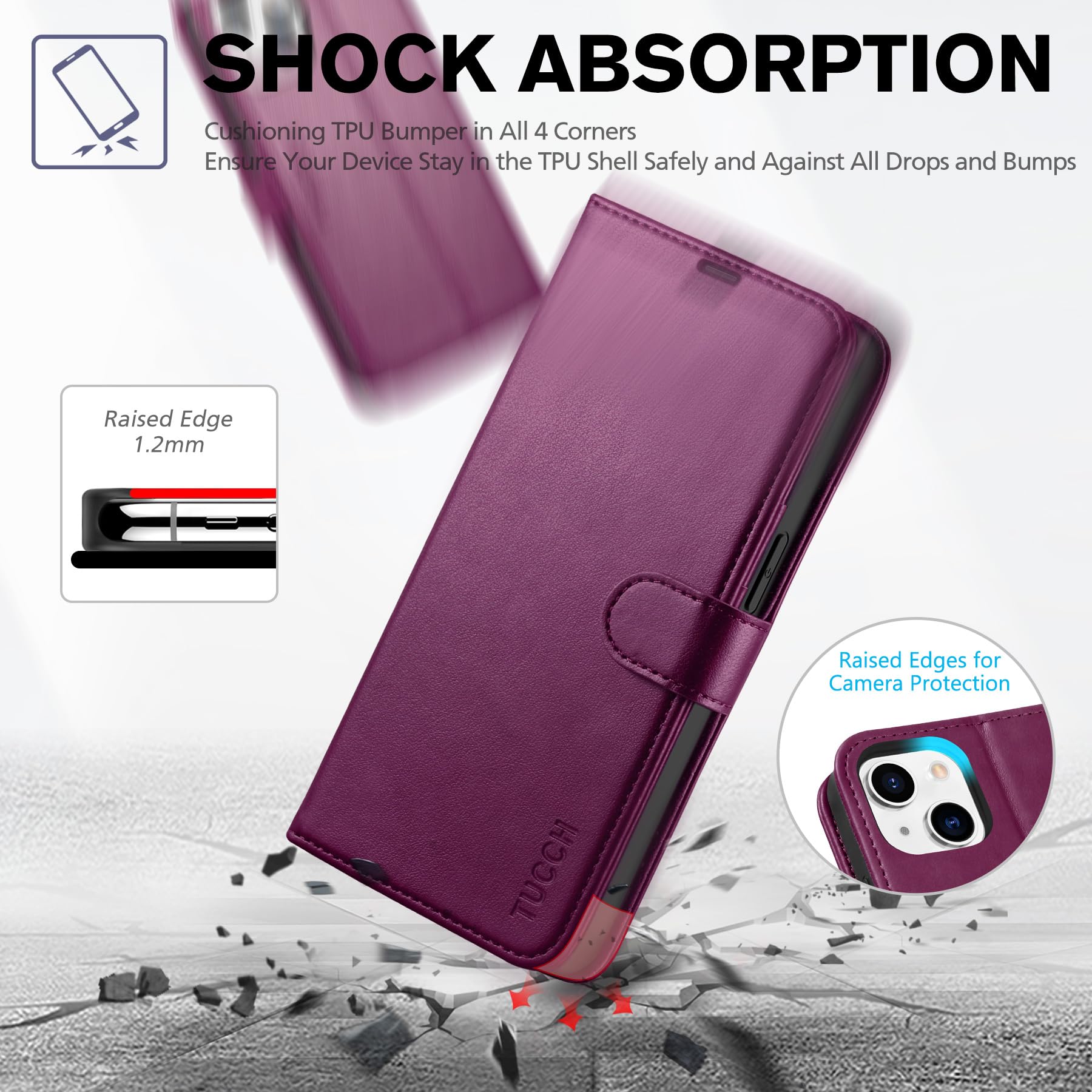 iPhone 13 6.1-inch 5G, [RFID Blocking] Card Slots Holder Stand [Shockproof TPU Interior Case] PU Leather Magnetic Protective Flip Cover Compatible with iPhone 13, Plum Purple