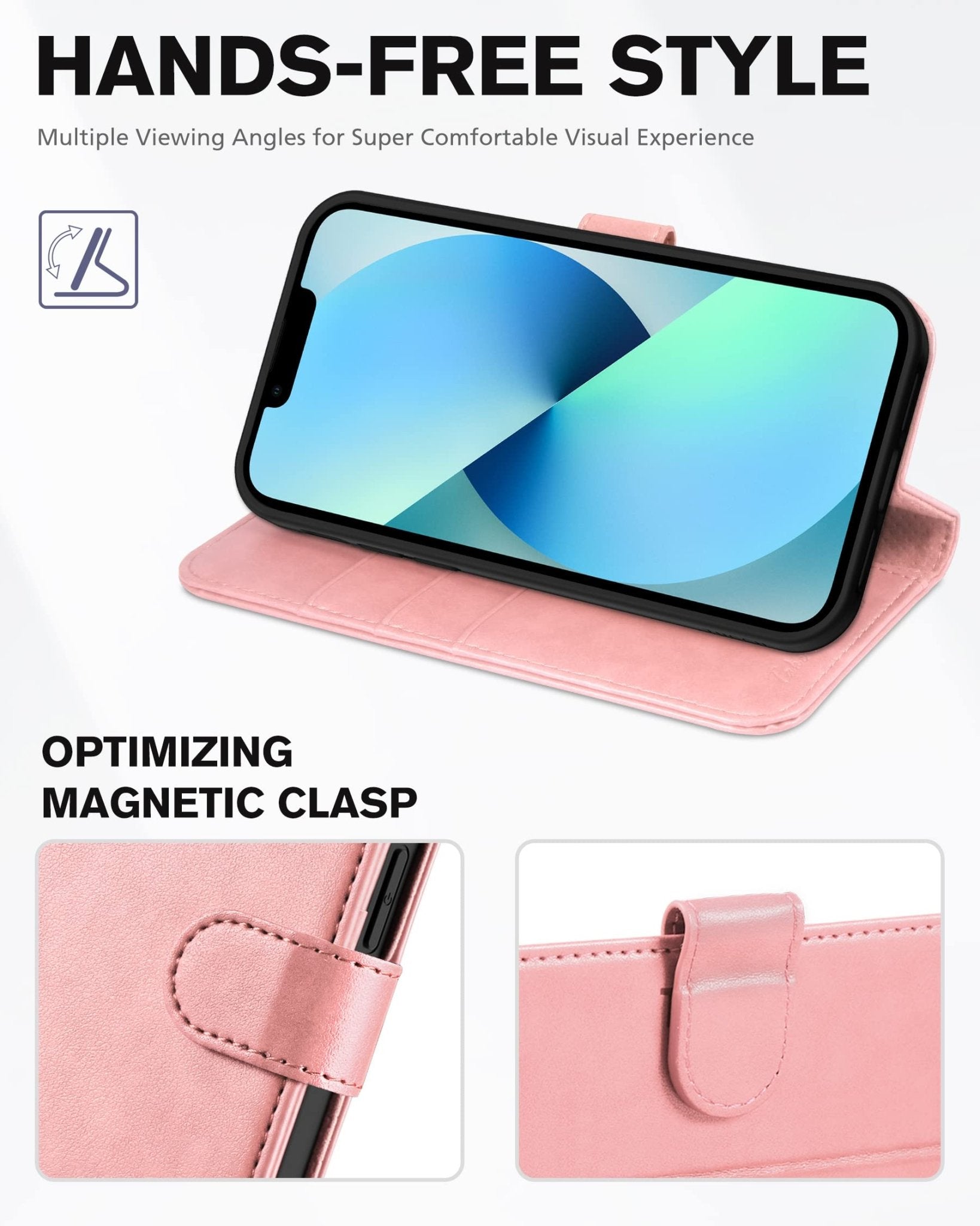 iPhone 13 6.1-inch 5G, [RFID Blocking] Card Slots Holder Stand [Shockproof TPU Interior Case] PU Leather Magnetic Protective Flip Cover Compatible with iPhone 13, Plum Purple