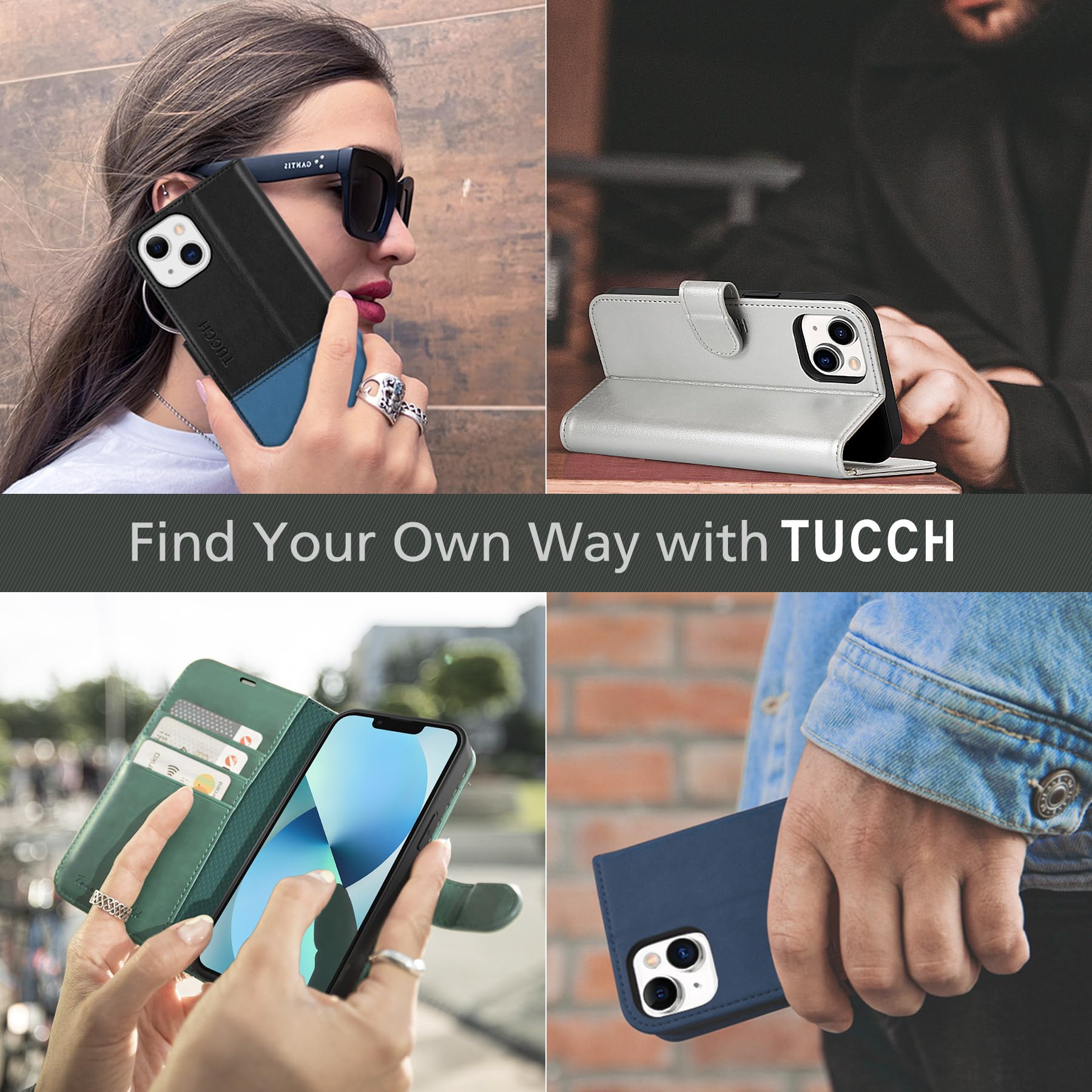 iPhone 13 6.1-inch 5G, [RFID Blocking] Card Slots Holder Stand [Shockproof TPU Interior Case] PU Leather Magnetic Protective Flip Cover Compatible with iPhone 13, Plum Purple