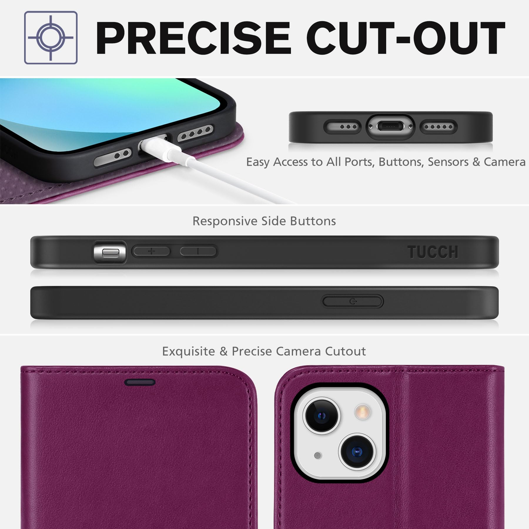 iPhone 13 6.1-inch 5G, [RFID Blocking] Card Slots Holder Stand [Shockproof TPU Interior Case] PU Leather Magnetic Protective Flip Cover Compatible with iPhone 13, Plum Purple