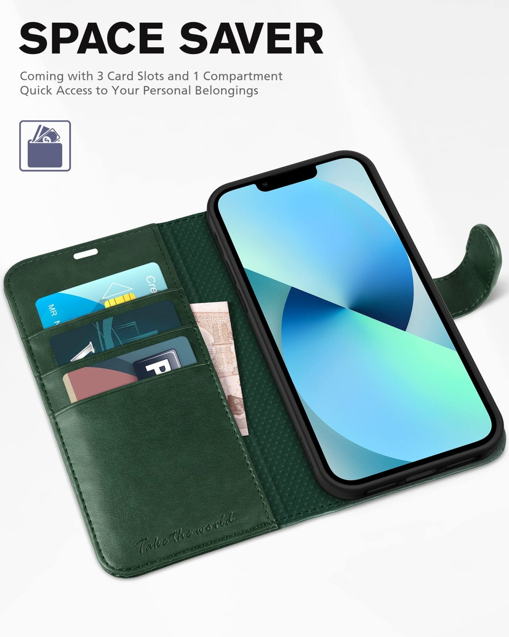 iPhone 13 6.1-inch 5G, [RFID Blocking] Card Slots Holder Stand [Shockproof TPU Interior Case] PU Leather Magnetic Protective Flip Cover Compatible with iPhone 13, Plum Purple