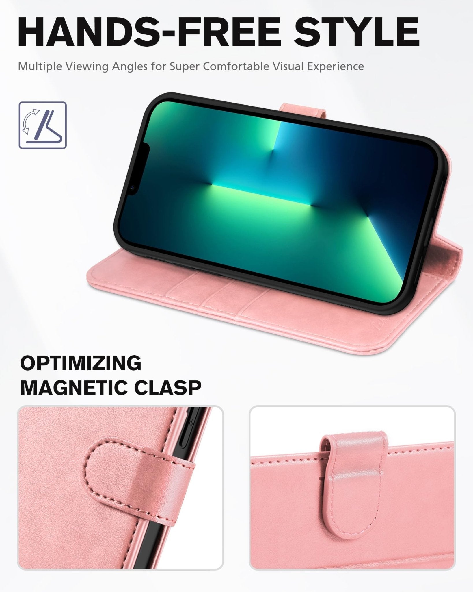 iPhone 13 Pro Max, RFID Blocking, 4 Card Slots, Stand Shockproof TPU Interior Shell, PU Leather Magnetic Flip Cover, Black