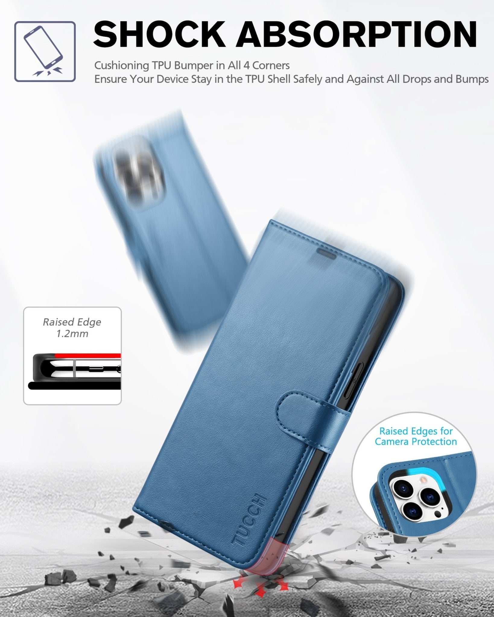 iPhone 13 Pro Max, RFID Blocking, 4 Card Slots, Stand Shockproof TPU Interior Shell, PU Leather Magnetic Flip Cover, Black