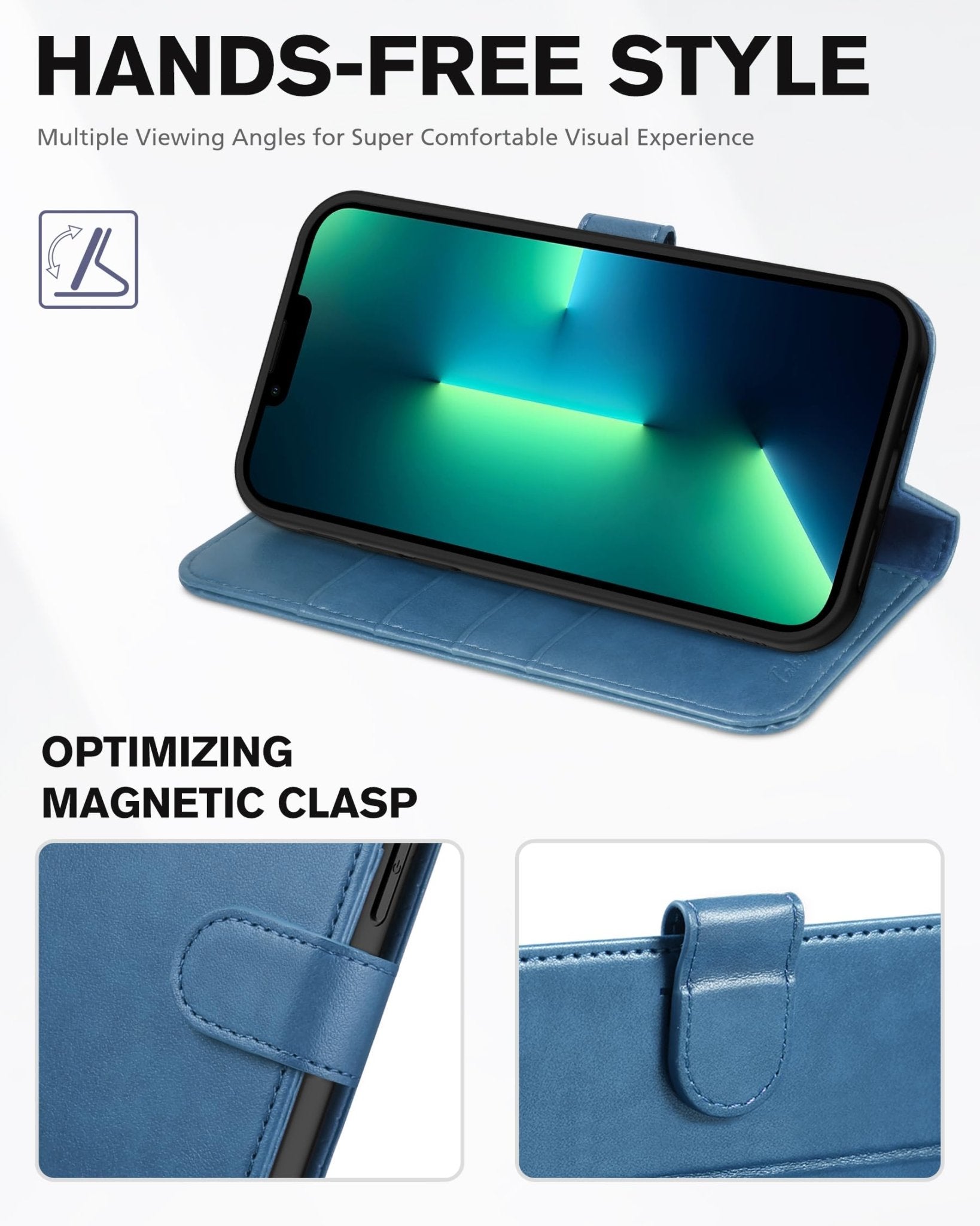 iPhone 13 Pro Max, RFID Blocking, 4 Card Slots, Stand Shockproof TPU Interior Shell, PU Leather Magnetic Flip Cover, Black