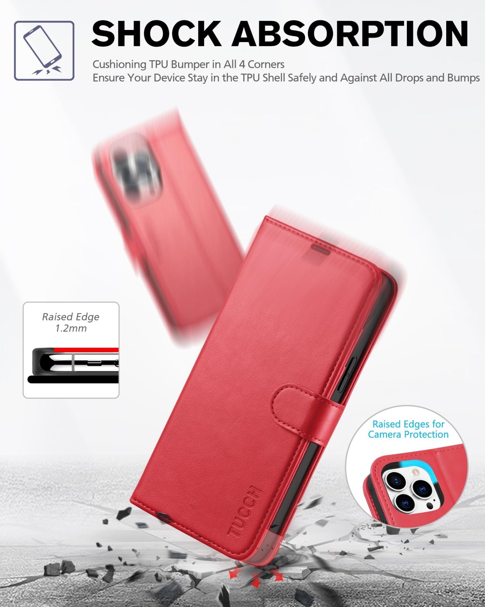 iPhone 13 Pro Max, RFID Blocking, 4 Card Slots, Stand Shockproof TPU Interior Shell, PU Leather Magnetic Flip Cover, Black