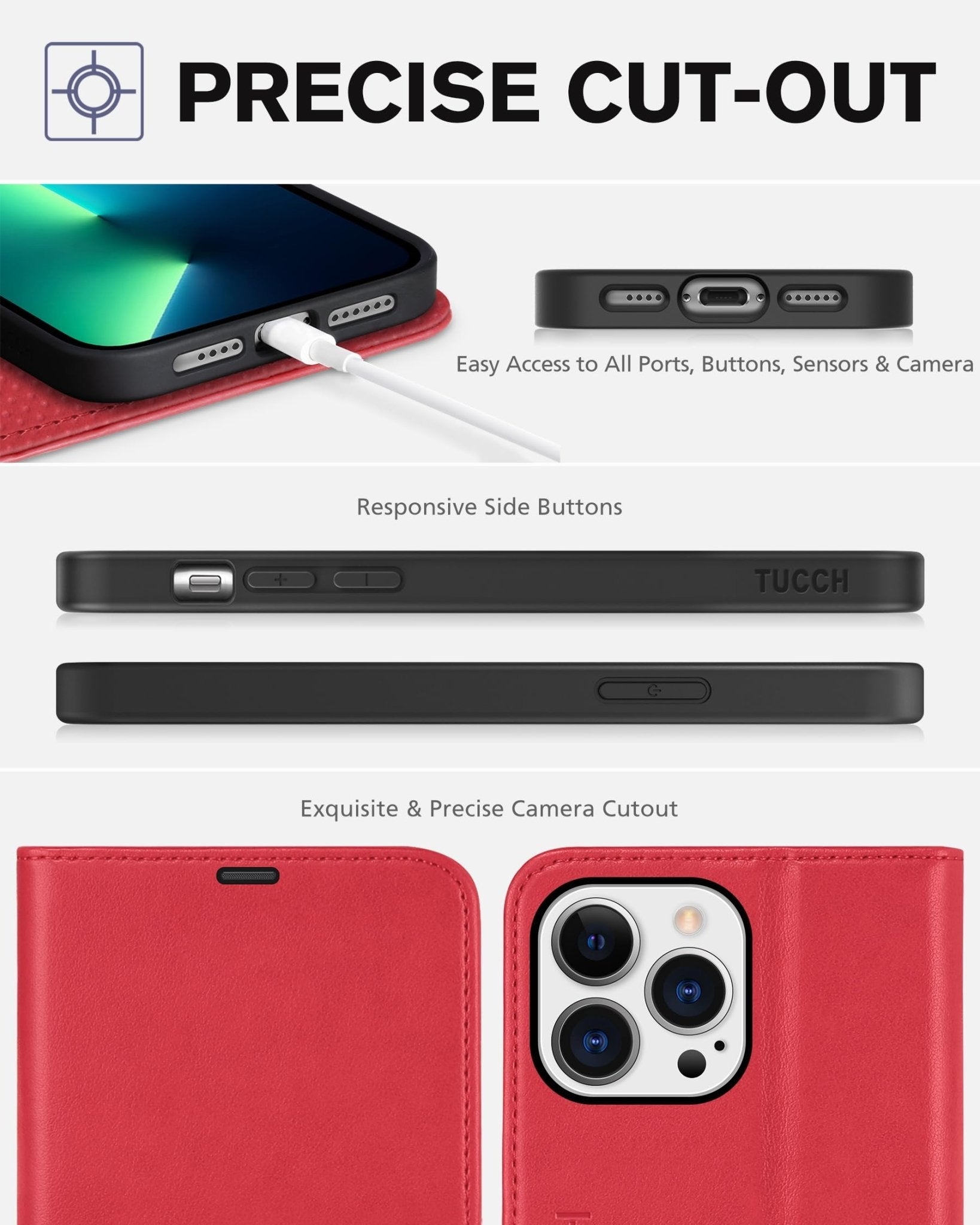 iPhone 13 Pro Max, RFID Blocking, 4 Card Slots, Stand Shockproof TPU Interior Shell, PU Leather Magnetic Flip Cover, Black