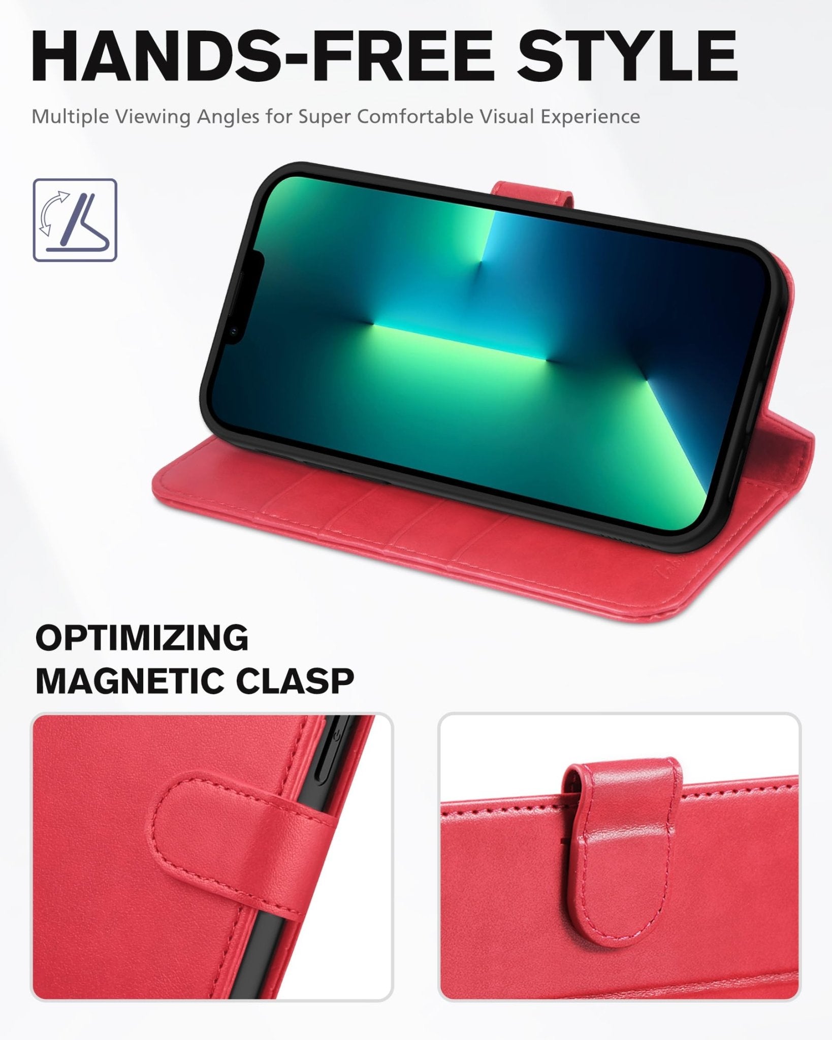 iPhone 13 Pro Max, RFID Blocking, 4 Card Slots, Stand Shockproof TPU Interior Shell, PU Leather Magnetic Flip Cover, Black