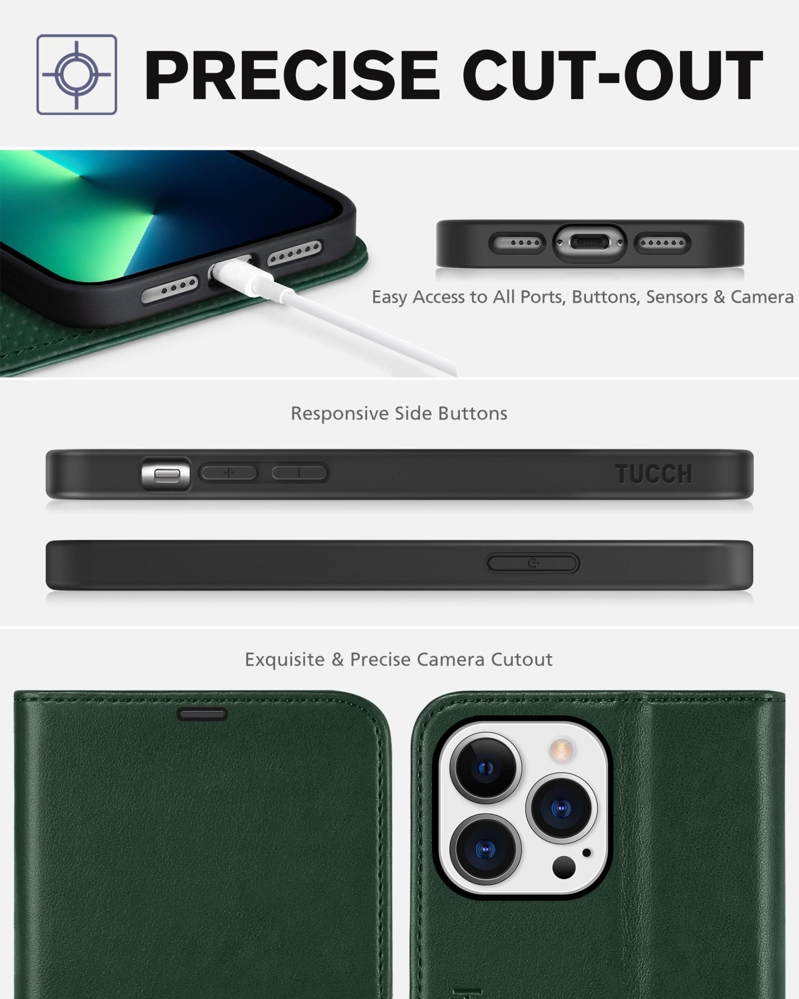 iPhone 13 Pro Max, RFID Blocking, 4 Card Slots, Stand Shockproof TPU Interior Shell, PU Leather Magnetic Flip Cover, Black