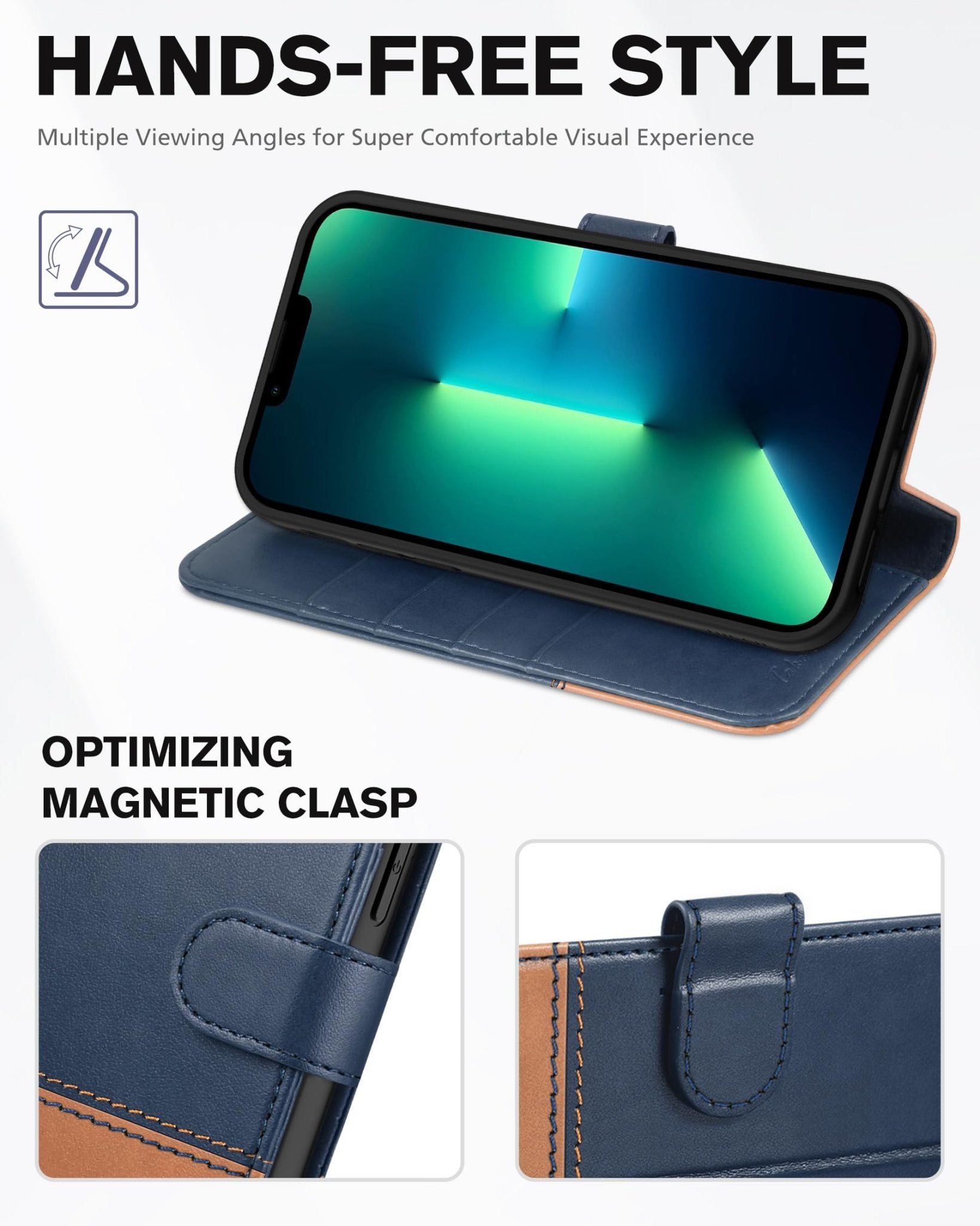 iPhone 13 Pro Max, RFID Blocking, 4 Card Slots, Stand Shockproof TPU Interior Shell, PU Leather Magnetic Flip Cover, Black