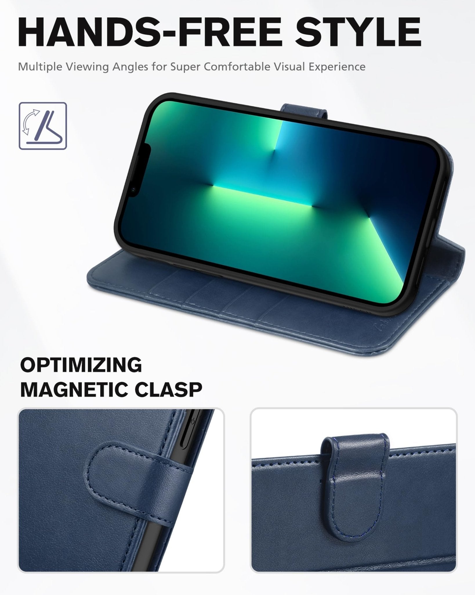 iPhone 13 Pro Max, RFID Blocking, 4 Card Slots, Stand Shockproof TPU Interior Shell, PU Leather Magnetic Flip Cover, Black