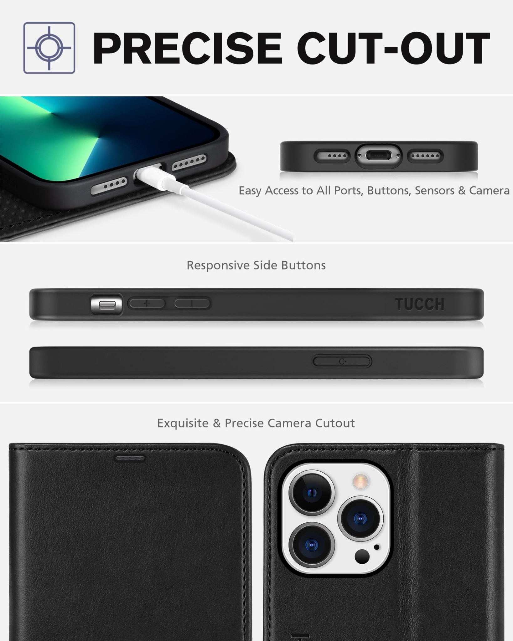 iPhone 13 Pro Max, RFID Blocking, 4 Card Slots, Stand Shockproof TPU Interior Shell, PU Leather Magnetic Flip Cover, Black