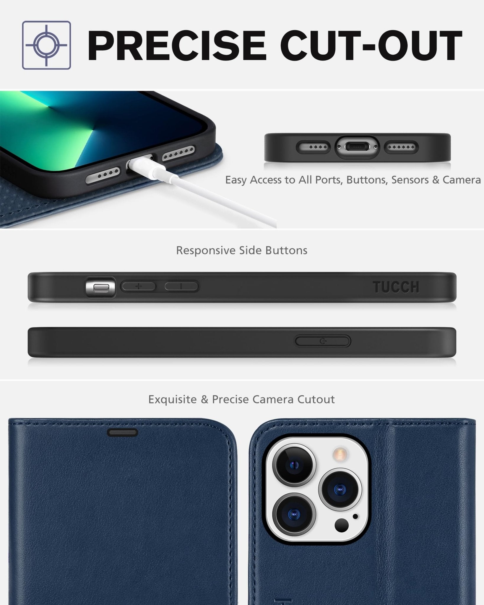 iPhone 13 Pro Max, RFID Blocking, 4 Card Slots, Stand Shockproof TPU Interior Shell, PU Leather Magnetic Flip Cover, Black