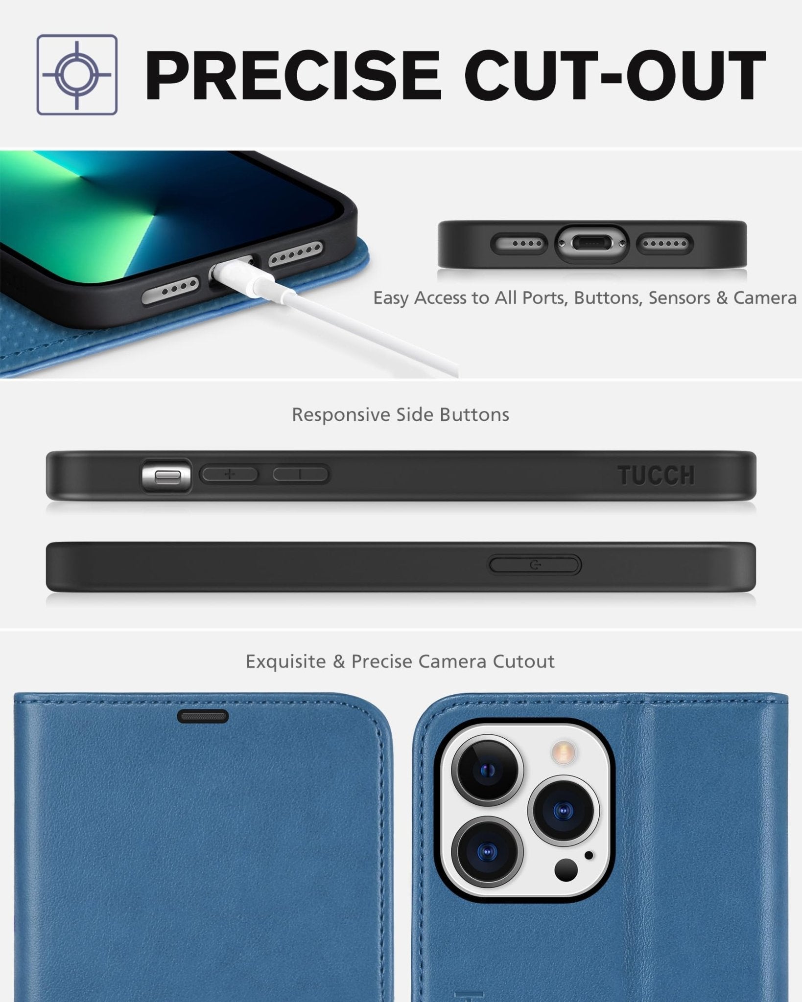 iPhone 13 Pro Max, RFID Blocking, 4 Card Slots, Stand Shockproof TPU Interior Shell, PU Leather Magnetic Flip Cover, Black