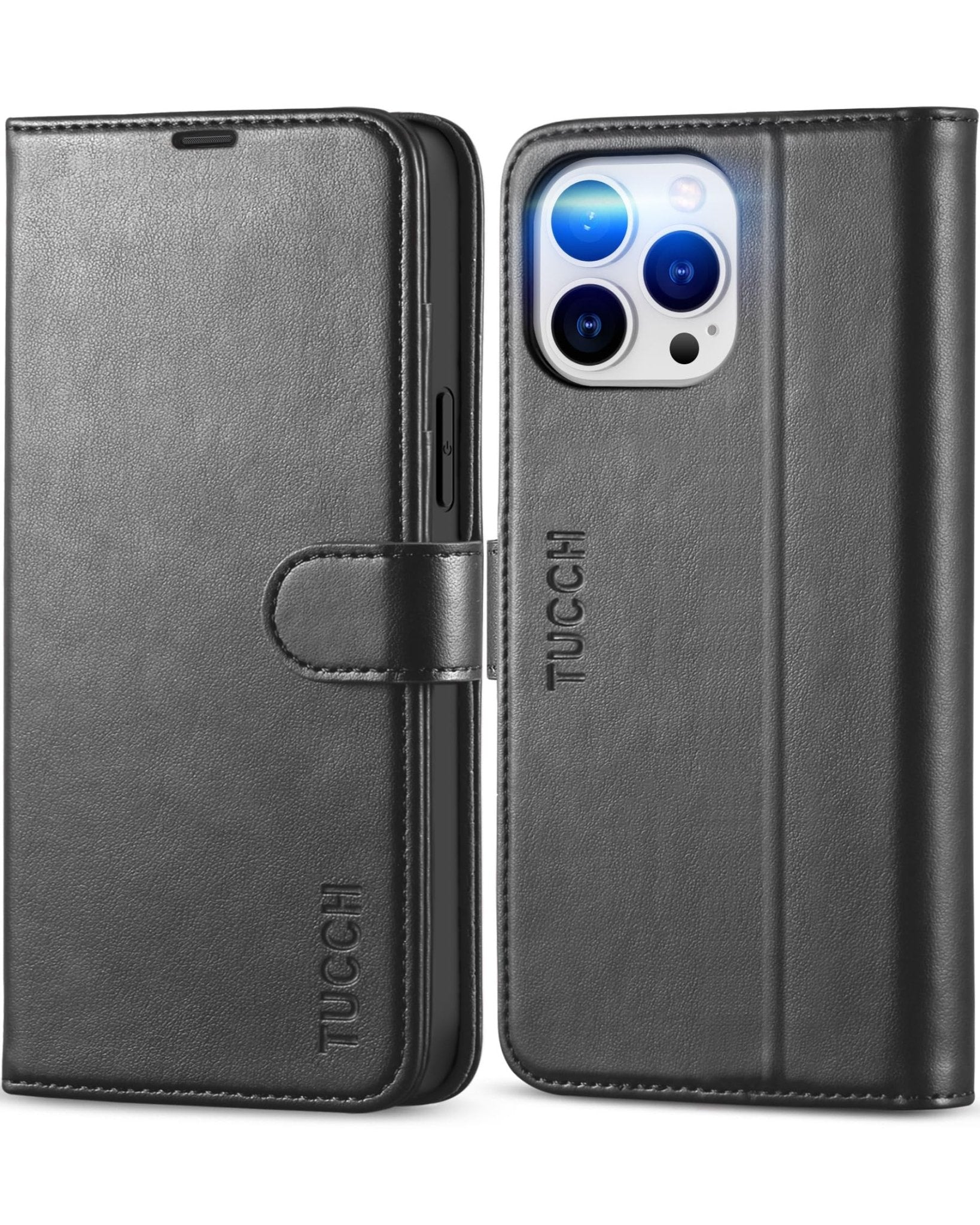 iPhone 13 Pro Max, RFID Blocking, 4 Card Slots, Stand Shockproof TPU Interior Shell, PU Leather Magnetic Flip Cover, Black