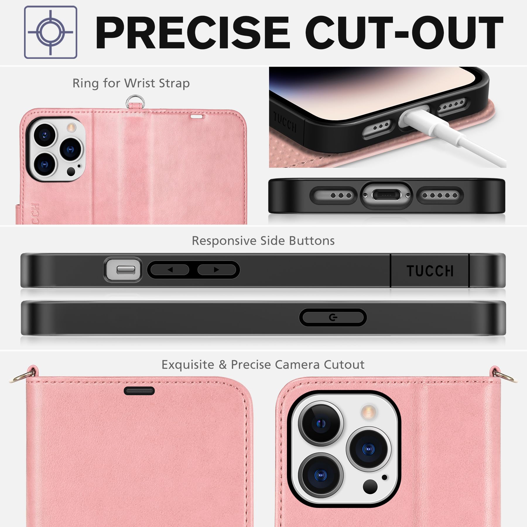 iPhone 14 Pro 5G, [RFID Blocking] 4 Card Holder Stand [Shockproof TPU Interior Case] PU Leather Magnetic Protective Flip Cover Compatible with iPhone 14 Pro 6.1" 2022, Black