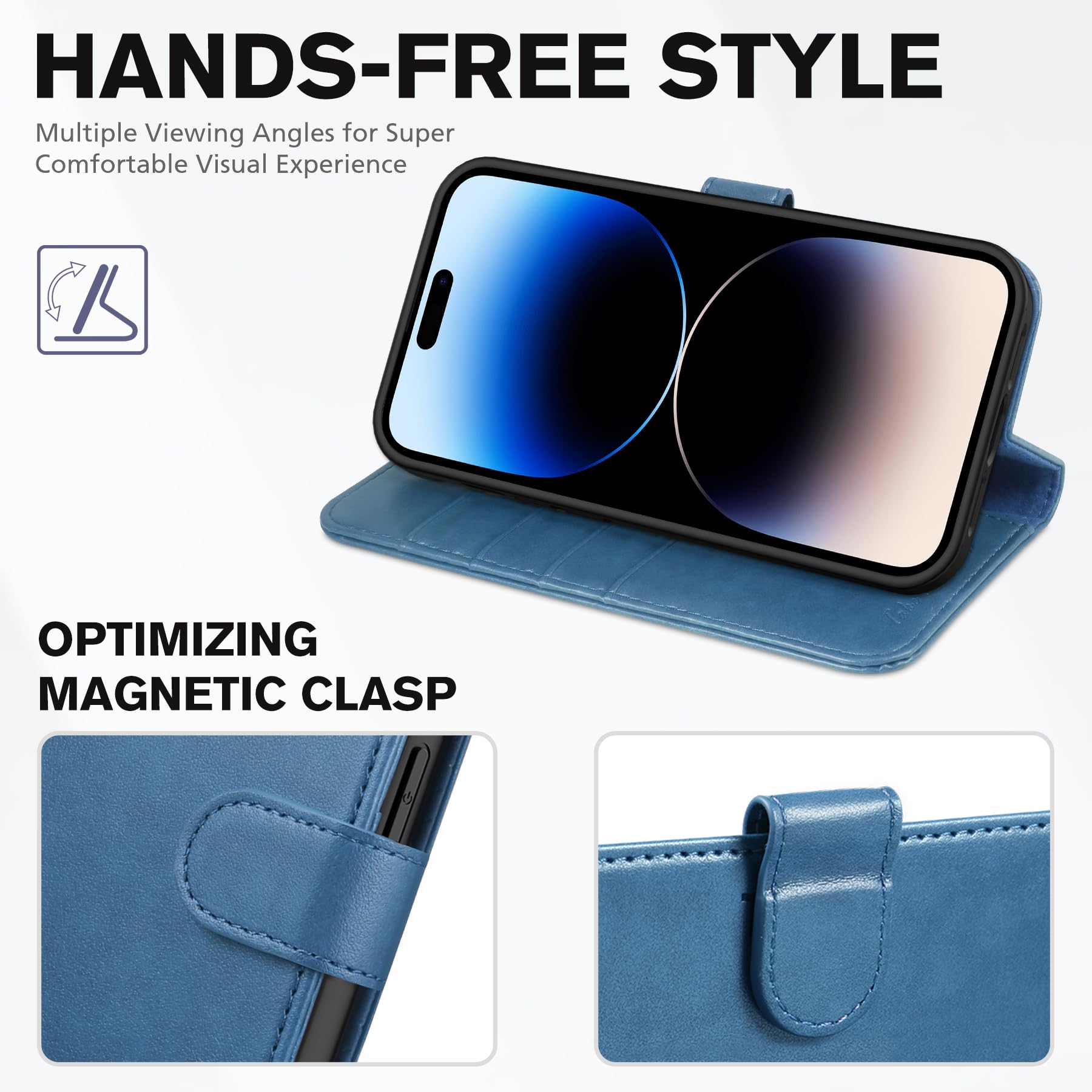 iPhone 14 Pro 5G, [RFID Blocking] 4 Card Holder Stand [Shockproof TPU Interior Case] PU Leather Magnetic Protective Flip Cover Compatible with iPhone 14 Pro 6.1" 2022, Black