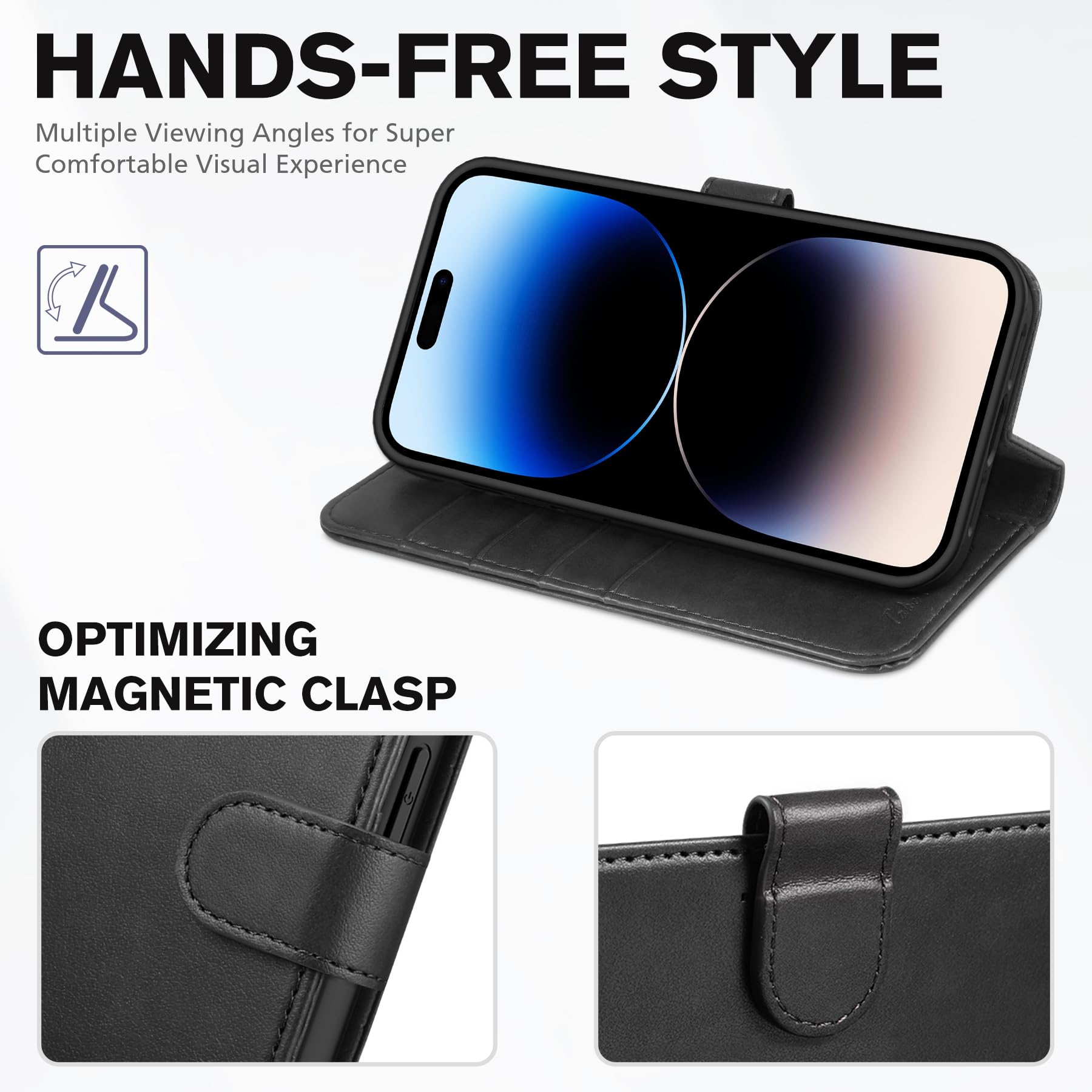 iPhone 14 Pro 5G, [RFID Blocking] 4 Card Holder Stand [Shockproof TPU Interior Case] PU Leather Magnetic Protective Flip Cover Compatible with iPhone 14 Pro 6.1" 2022, Black