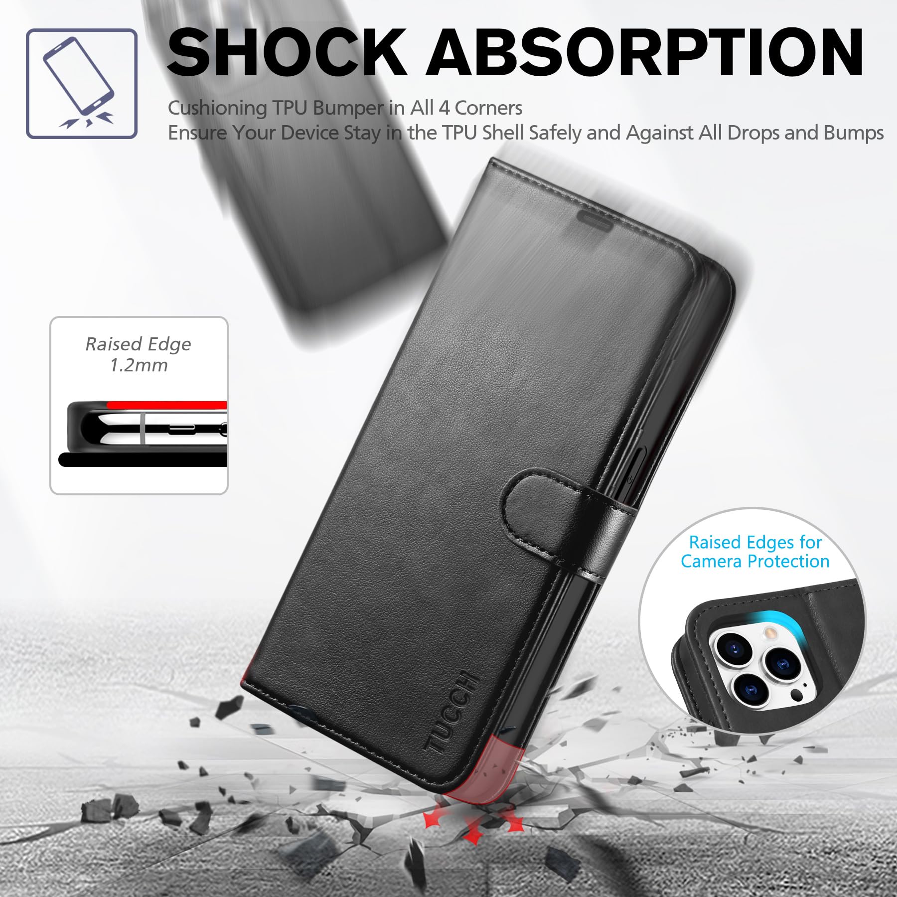 iPhone 14 Pro 5G, [RFID Blocking] 4 Card Holder Stand [Shockproof TPU Interior Case] PU Leather Magnetic Protective Flip Cover Compatible with iPhone 14 Pro 6.1" 2022, Black
