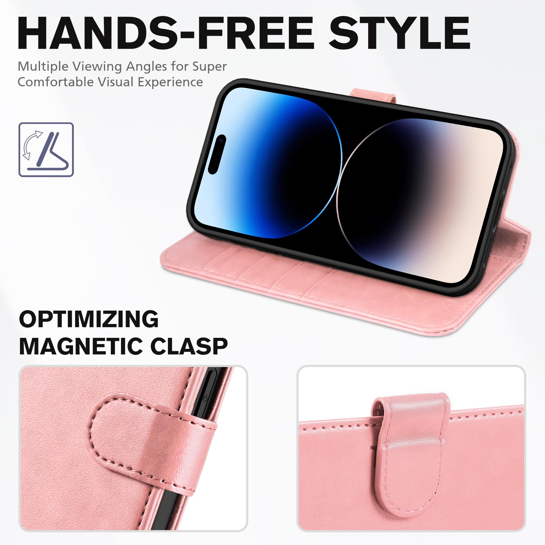 iPhone 14 Pro 5G, [RFID Blocking] 4 Card Holder Stand [Shockproof TPU Interior Case] PU Leather Magnetic Protective Flip Cover Compatible with iPhone 14 Pro 6.1" 2022, Black