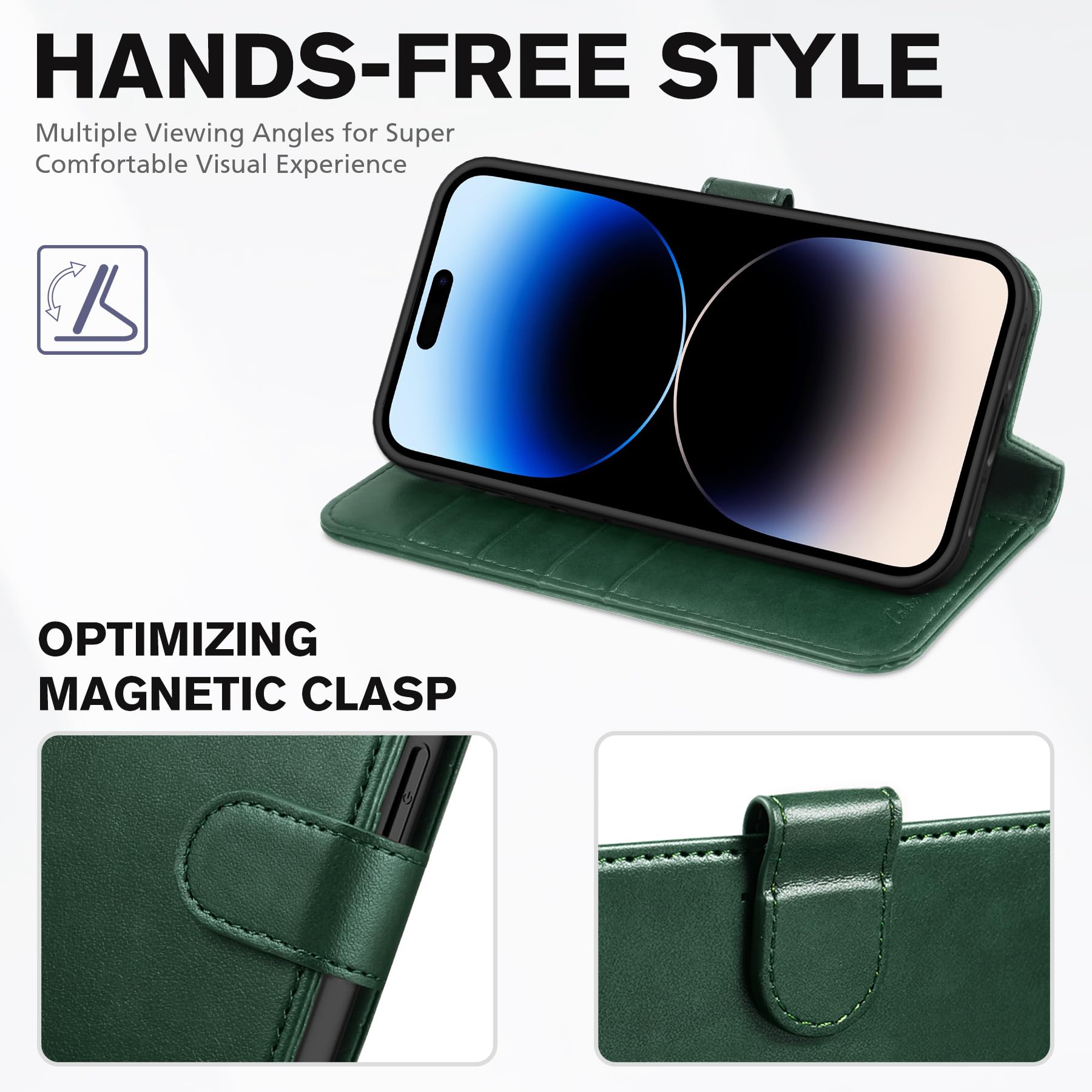 iPhone 14 Pro 5G, [RFID Blocking] 4 Card Holder Stand [Shockproof TPU Interior Case] PU Leather Magnetic Protective Flip Cover Compatible with iPhone 14 Pro 6.1" 2022, Black