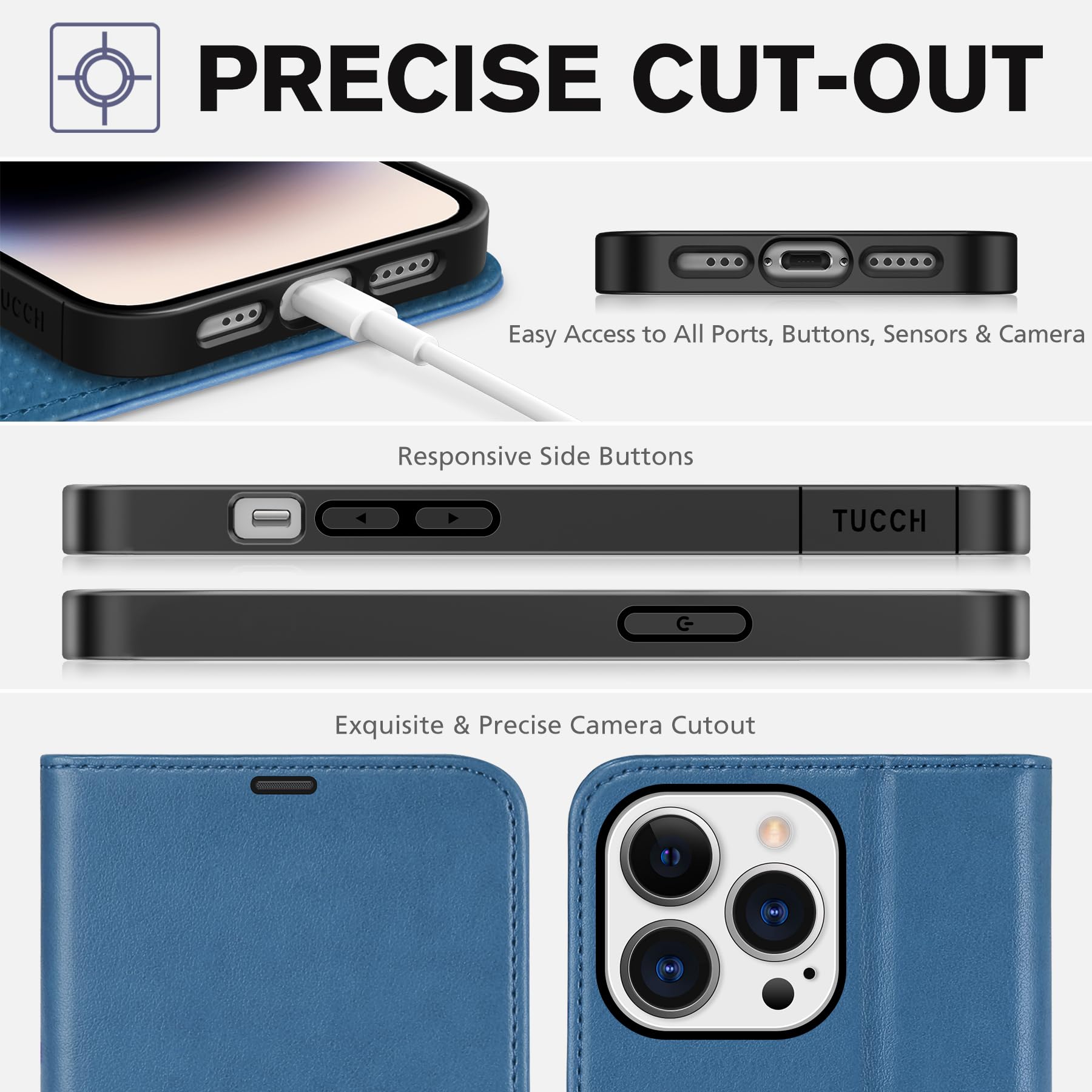 iPhone 14 Pro 5G, [RFID Blocking] 4 Card Holder Stand [Shockproof TPU Interior Case] PU Leather Magnetic Protective Flip Cover Compatible with iPhone 14 Pro 6.1" 2022, Black