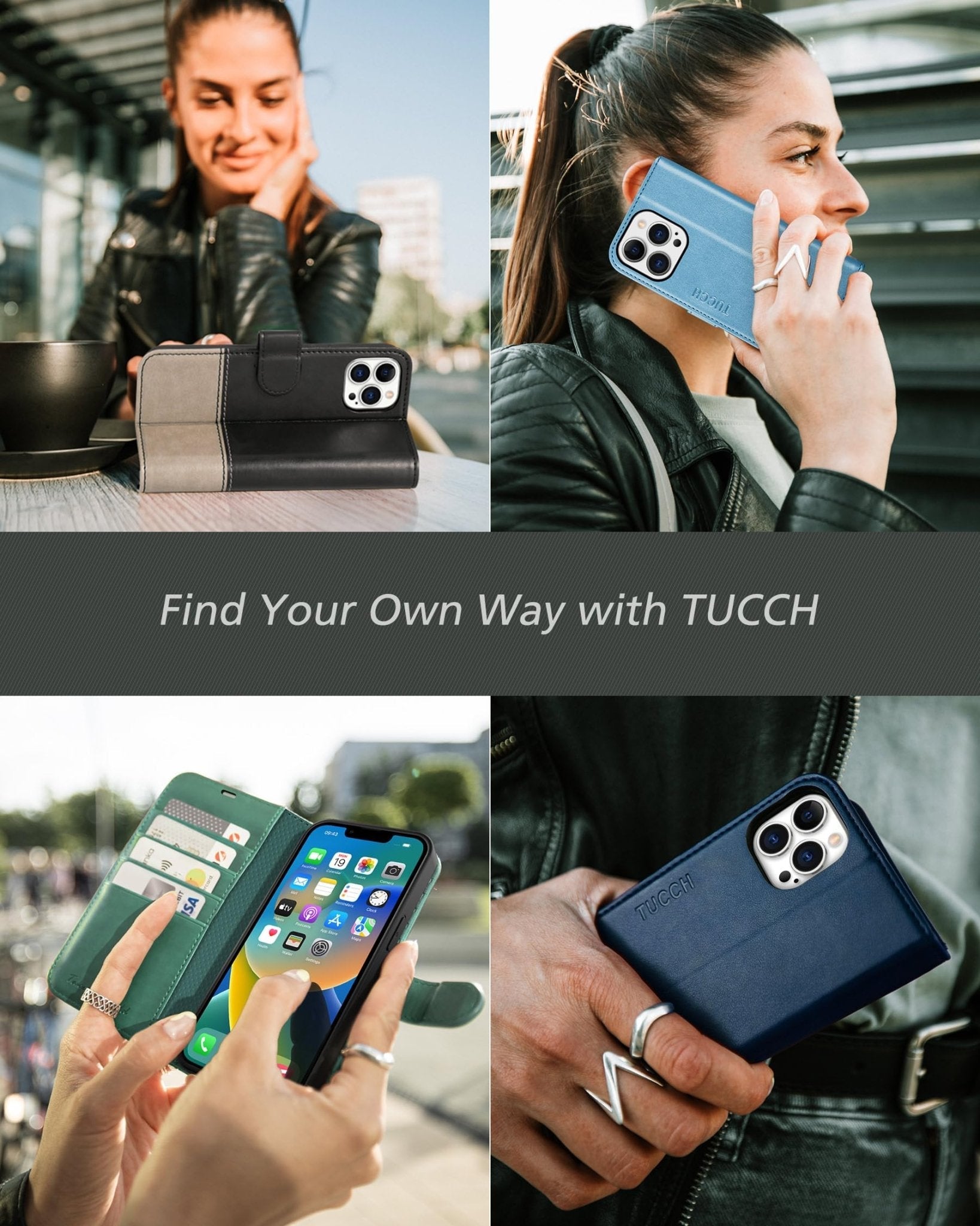 iPhone 14 Pro 5G, [RFID Blocking] 4 Card Holder Stand [Shockproof TPU Interior Case] PU Leather Magnetic Protective Flip Cover Compatible with iPhone 14 Pro 6.1" 2022, Black