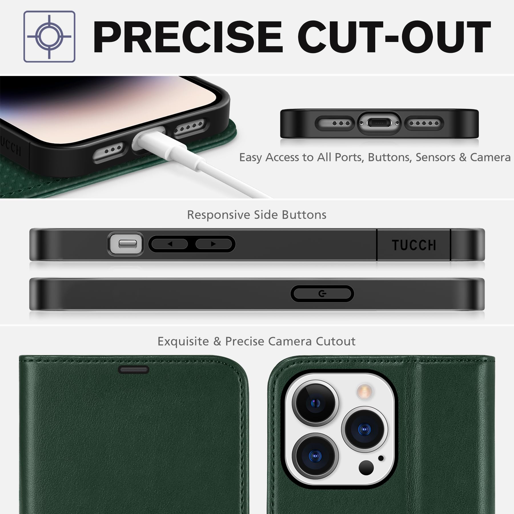 iPhone 14 Pro 5G, [RFID Blocking] 4 Card Holder Stand [Shockproof TPU Interior Case] PU Leather Magnetic Protective Flip Cover Compatible with iPhone 14 Pro 6.1" 2022, Black