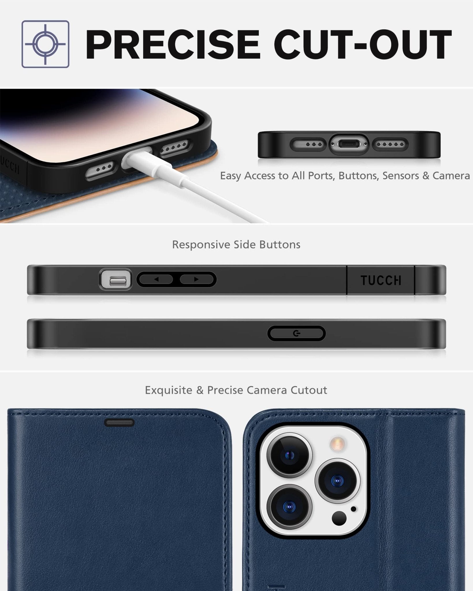 iPhone 14 Pro 5G, [RFID Blocking] 4 Card Holder Stand [Shockproof TPU Interior Case] PU Leather Magnetic Protective Flip Cover Compatible with iPhone 14 Pro 6.1" 2022, Black