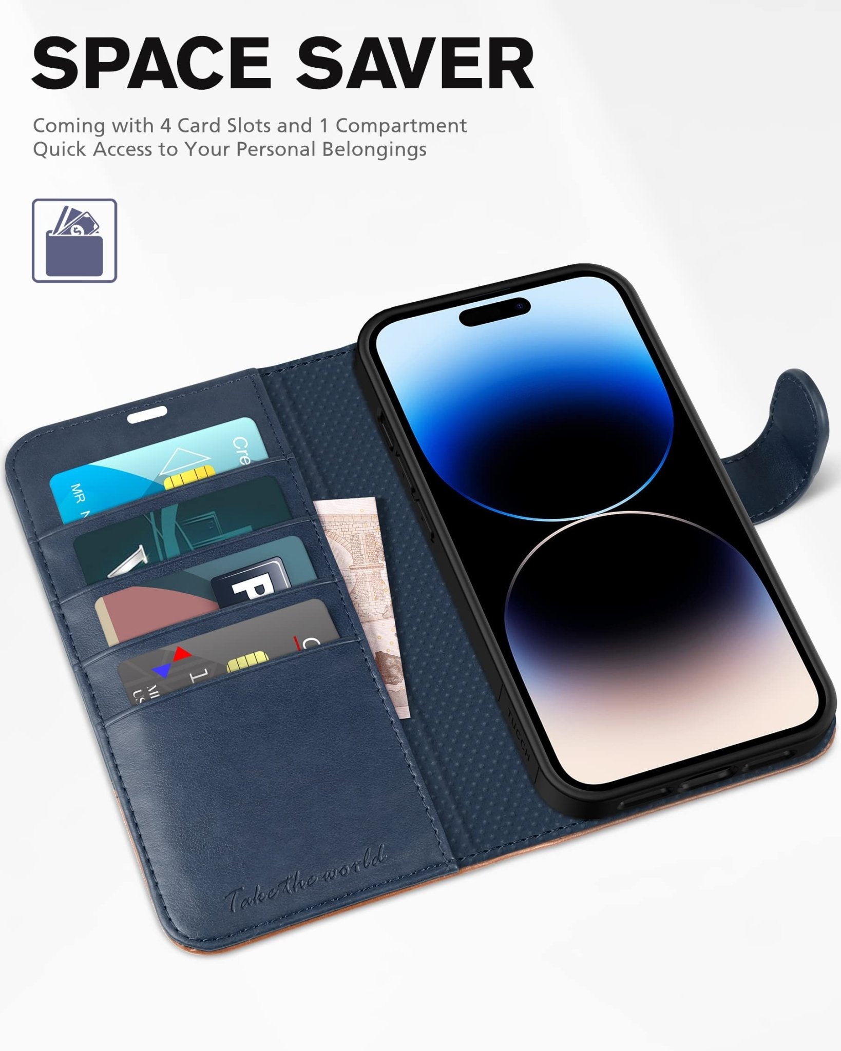 iPhone 14 Pro 5G, [RFID Blocking] 4 Card Holder Stand [Shockproof TPU Interior Case] PU Leather Magnetic Protective Flip Cover Compatible with iPhone 14 Pro 6.1" 2022, Black