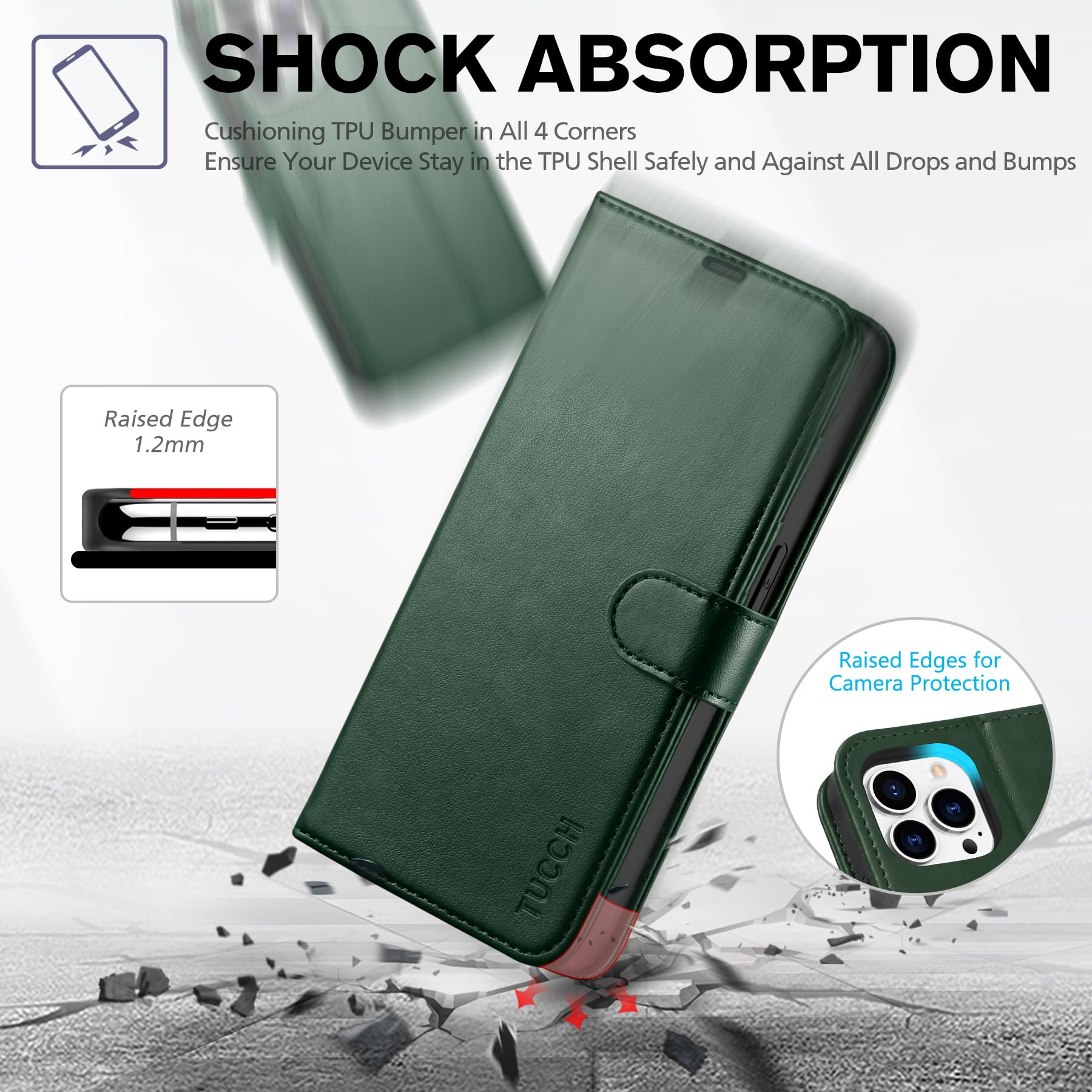 iPhone 14 Pro 5G, [RFID Blocking] 4 Card Holder Stand [Shockproof TPU Interior Case] PU Leather Magnetic Protective Flip Cover Compatible with iPhone 14 Pro 6.1" 2022, Black