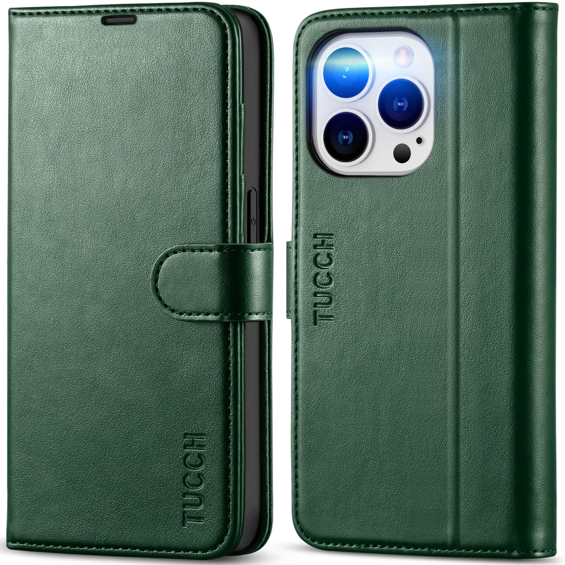 iPhone 14 Pro 5G, [RFID Blocking] 4 Card Holder Stand [Shockproof TPU Interior Case] PU Leather Magnetic Protective Flip Cover Compatible with iPhone 14 Pro 6.1" 2022, Black