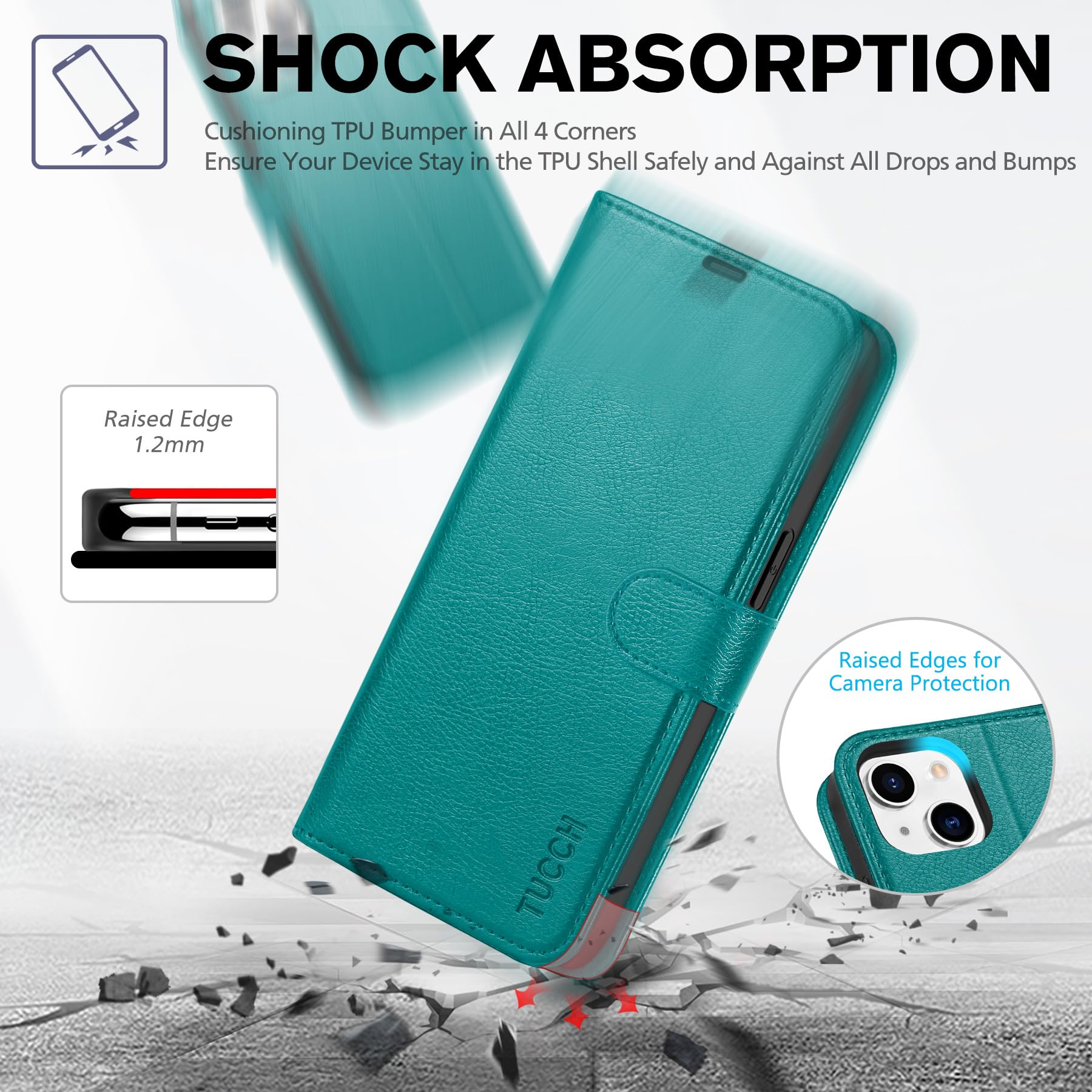 iPhone 14, [RFID Blocking] 4 Card Holder Stand [Shockproof TPU Interior Shell], PU Leather Magnetic Protective Flip Cover 6.1" 2022, Black