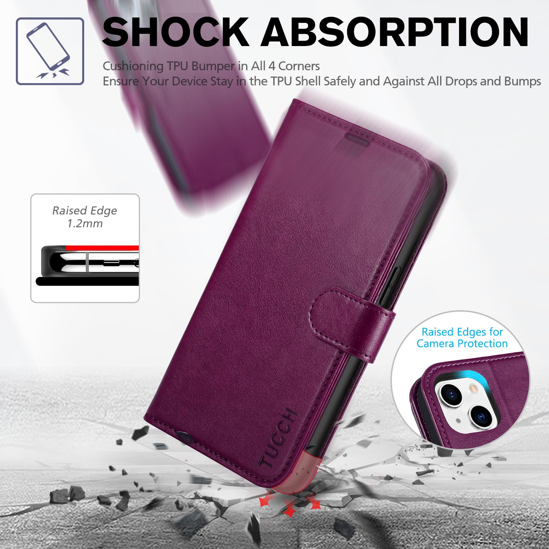 iPhone 14, [RFID Blocking] 4 Card Holder Stand [Shockproof TPU Interior Shell], PU Leather Magnetic Protective Flip Cover 6.1" 2022, Black