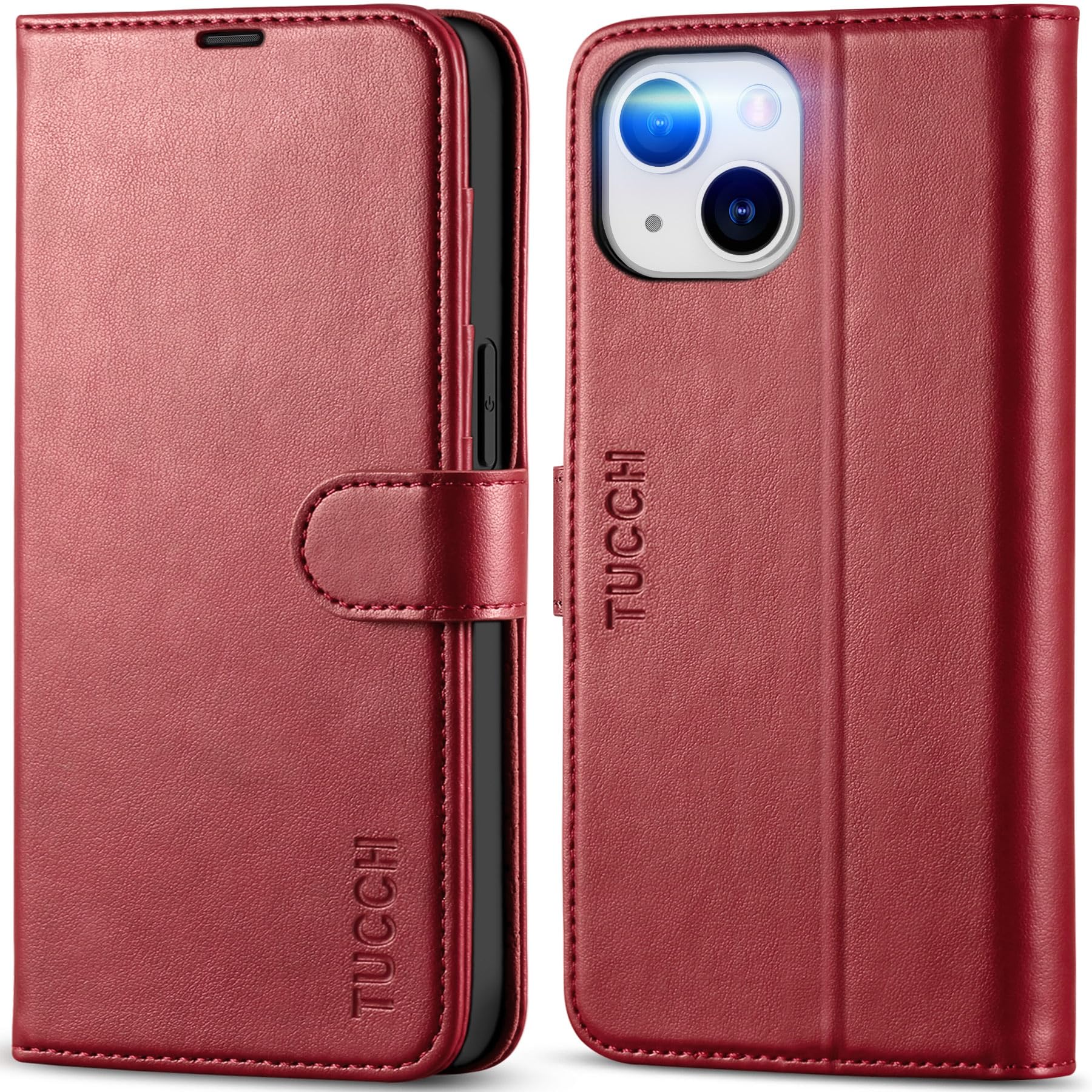 iPhone 14, [RFID Blocking] 4 Card Holder Stand [Shockproof TPU Interior Shell], PU Leather Magnetic Protective Flip Cover 6.1" 2022, Black