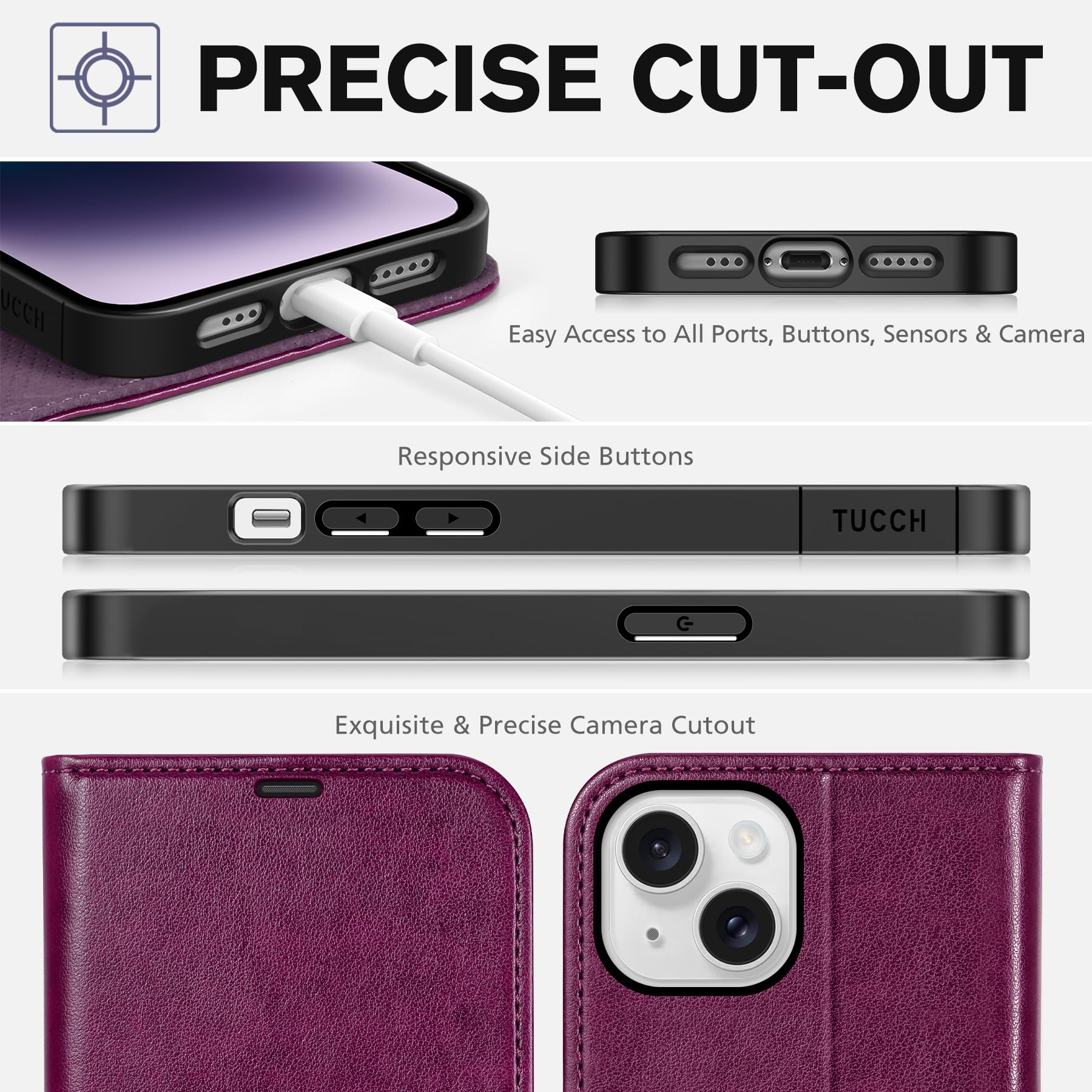 iPhone 14, [RFID Blocking] 4 Card Holder Stand [Shockproof TPU Interior Shell], PU Leather Magnetic Protective Flip Cover 6.1" 2022, Black